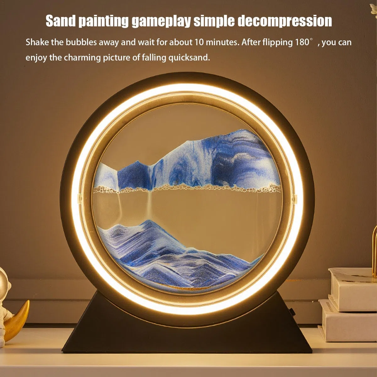 Youding Tableau d'art de sable en mouvement rond en verre paysage de sable
