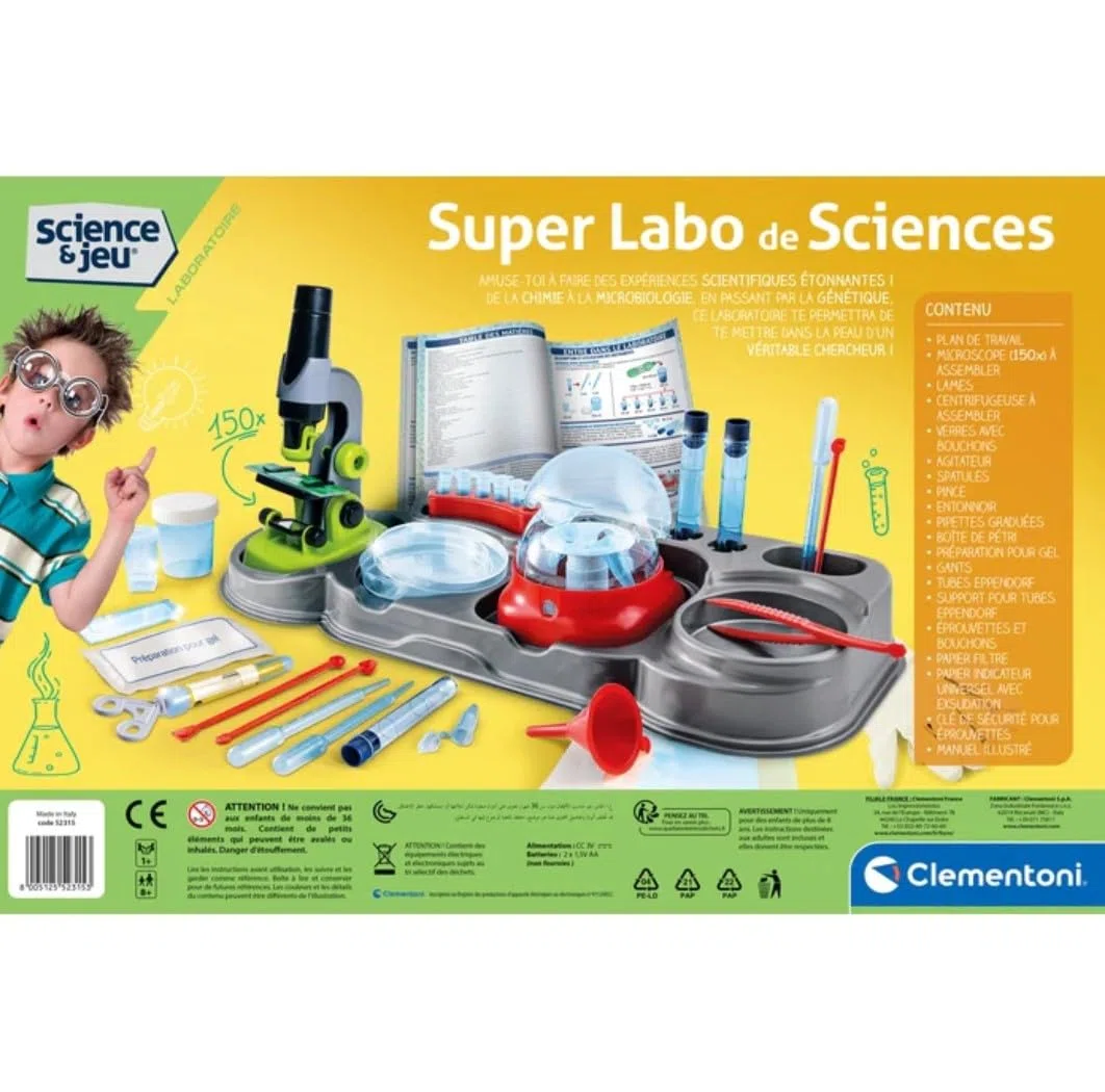 Clementoni - 52315 - Science et Jeu - Laboratoire - Super Labo de Science - avec Microscope, Centrifugeuse et 150 Expériences - Jeu pour Enfants à partir de 8 Ans et Plus