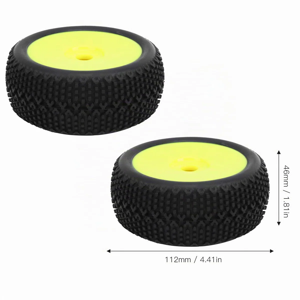 4 pièces pneus de Voiture RC, Cadre de Roue Jaune Bande de roulement en Caoutchouc RC pneus antidérapants 1/8 Accessoire de modèle de Voiture RC