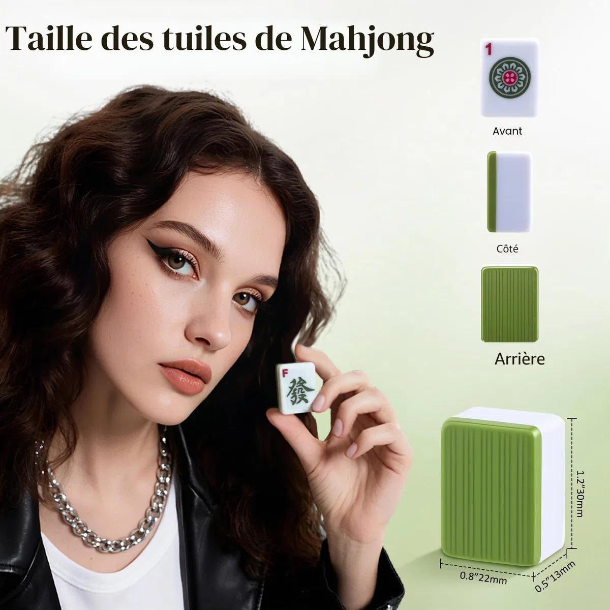 Lot de Pierres Mahjong de 30 mm avec 146 tuiles et 2 dés, Vert majong Chinois Classique, avec Emballage Cadeau Exquis