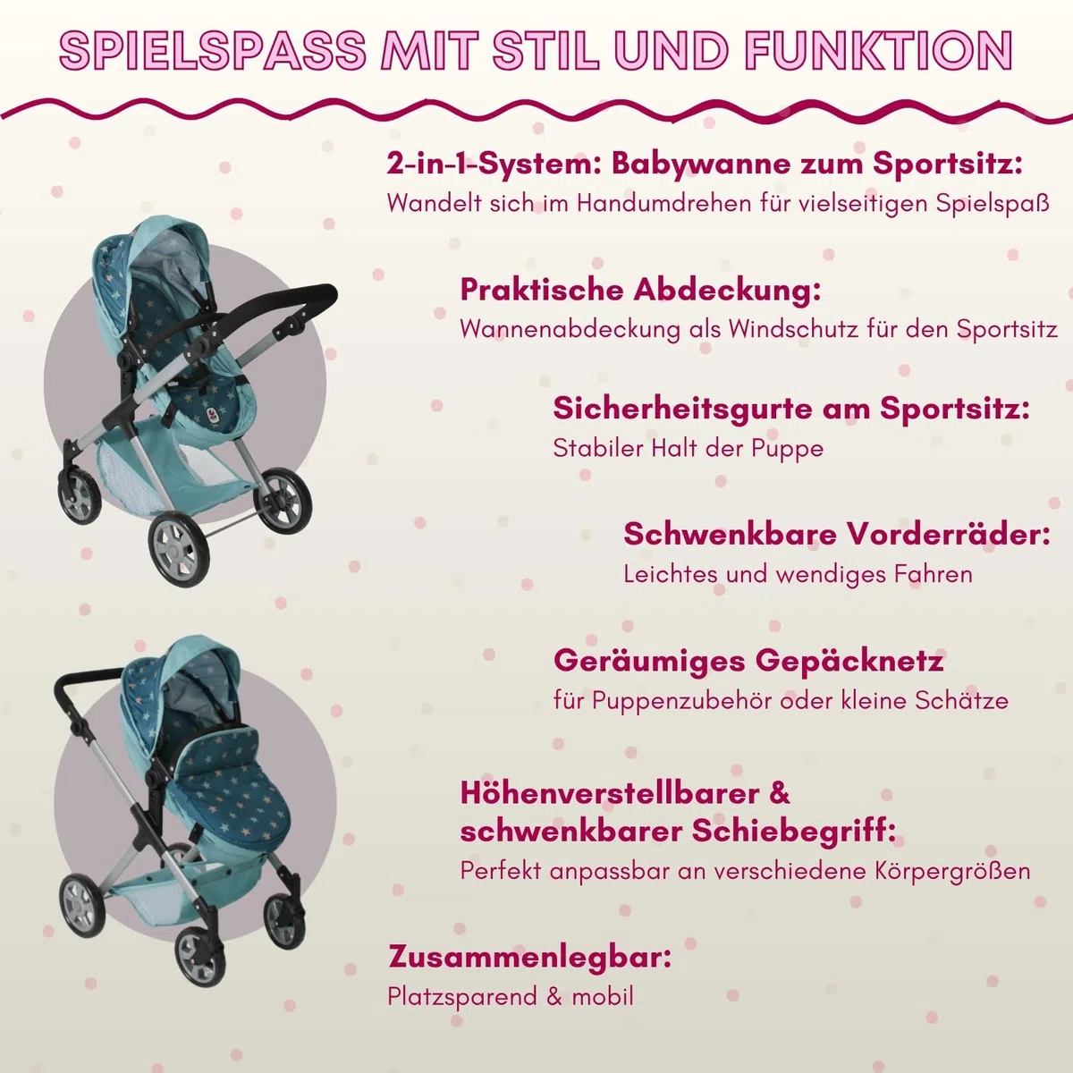 Bayer Chic 2000 Poussette Poupon 2en1 Mila | Évolutive & Ergonomique | Une poussette pour poupon 2en1 haut de gamme, saine et évolutive pour accompagner votre enfant durant des années.