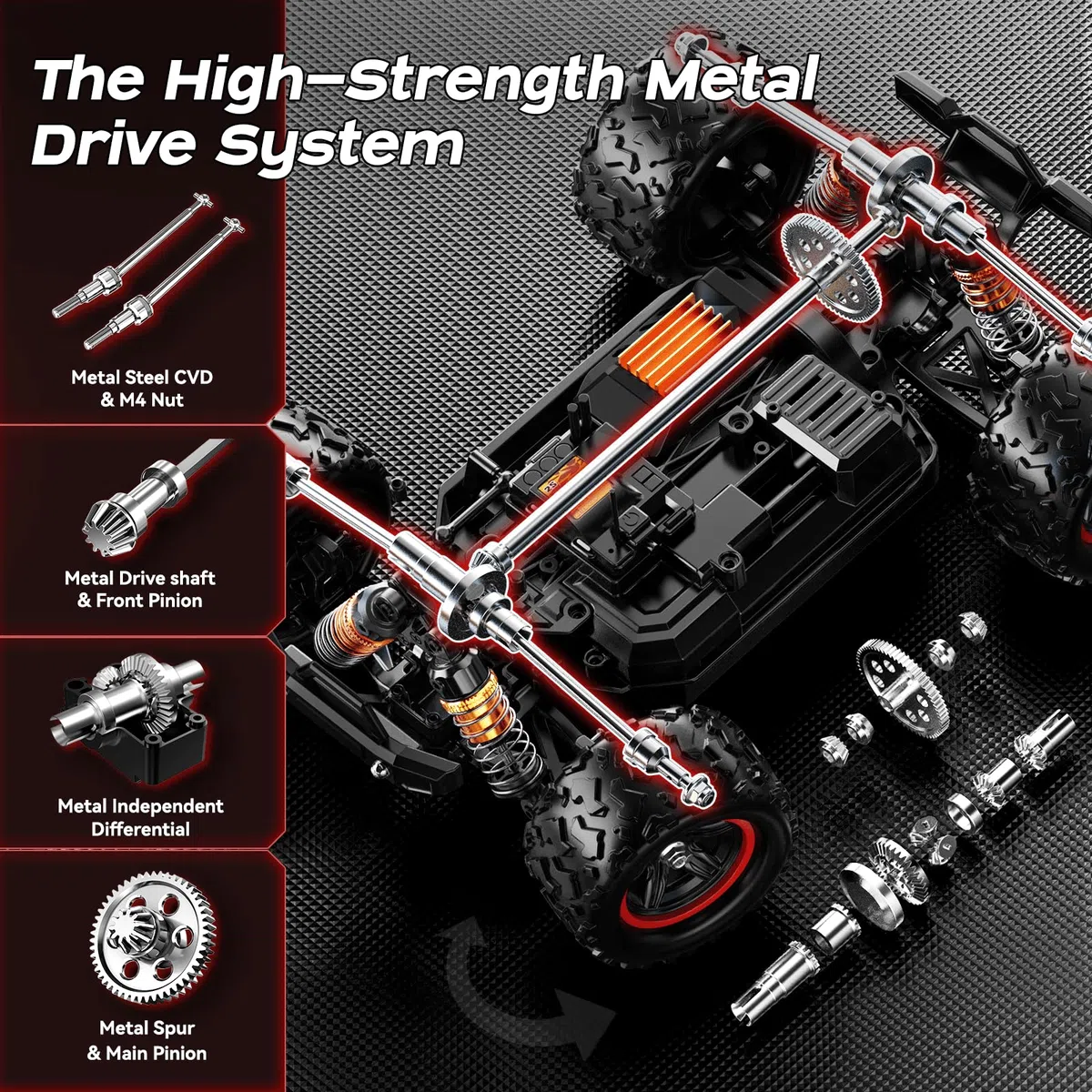 Voiture télécommandée 1:18 Brushless 4x4 pour Adulte & garçon, Voiture RC Tout Terrain à Transmission métal, 52 km/h, avec 2 Batteries 1500mAh et kit de pièces de Rechange