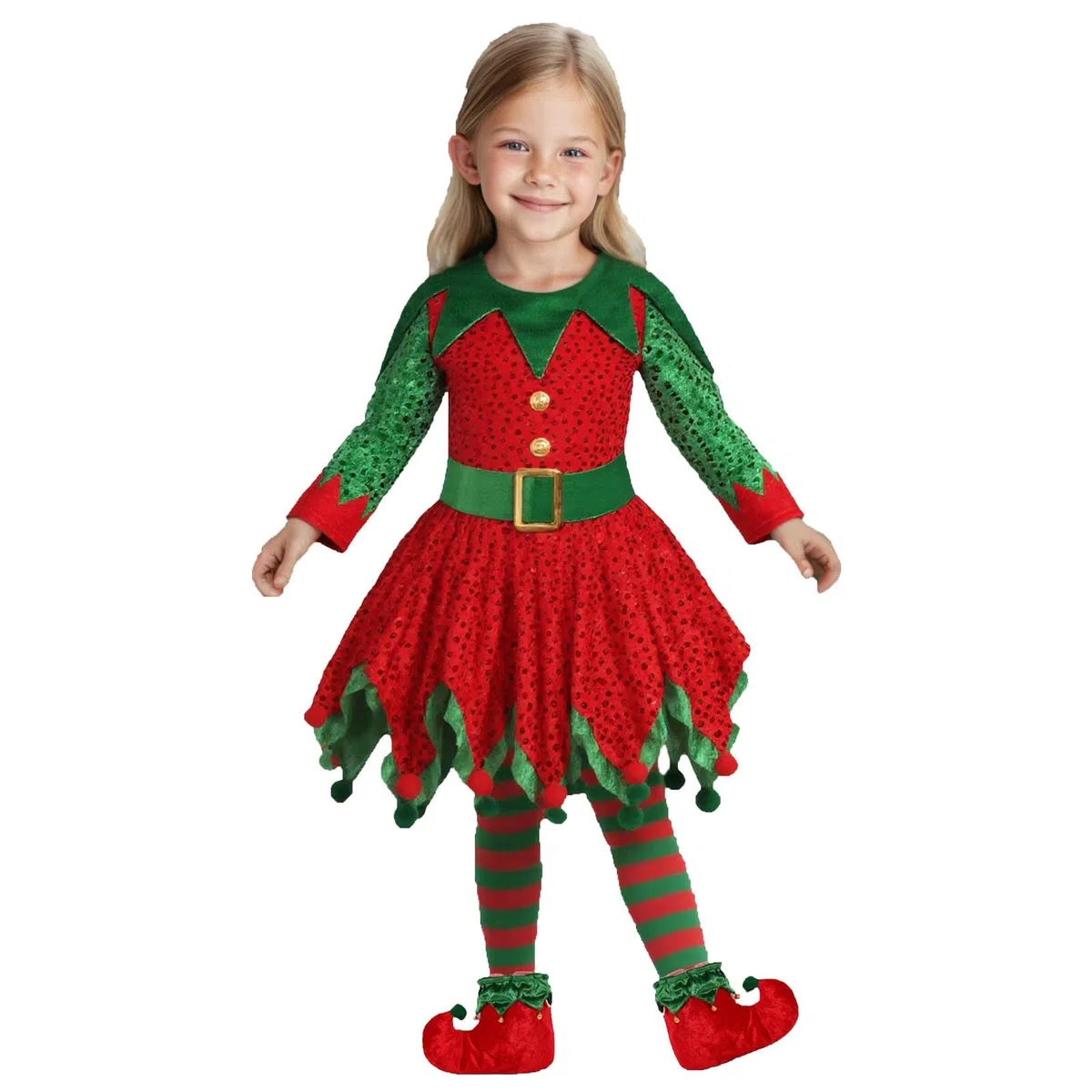 Generisch Costume de Père Noël pour enfant fille - Vert - Costume de fée - Pour festival, fête, performance, cosplay, Noël