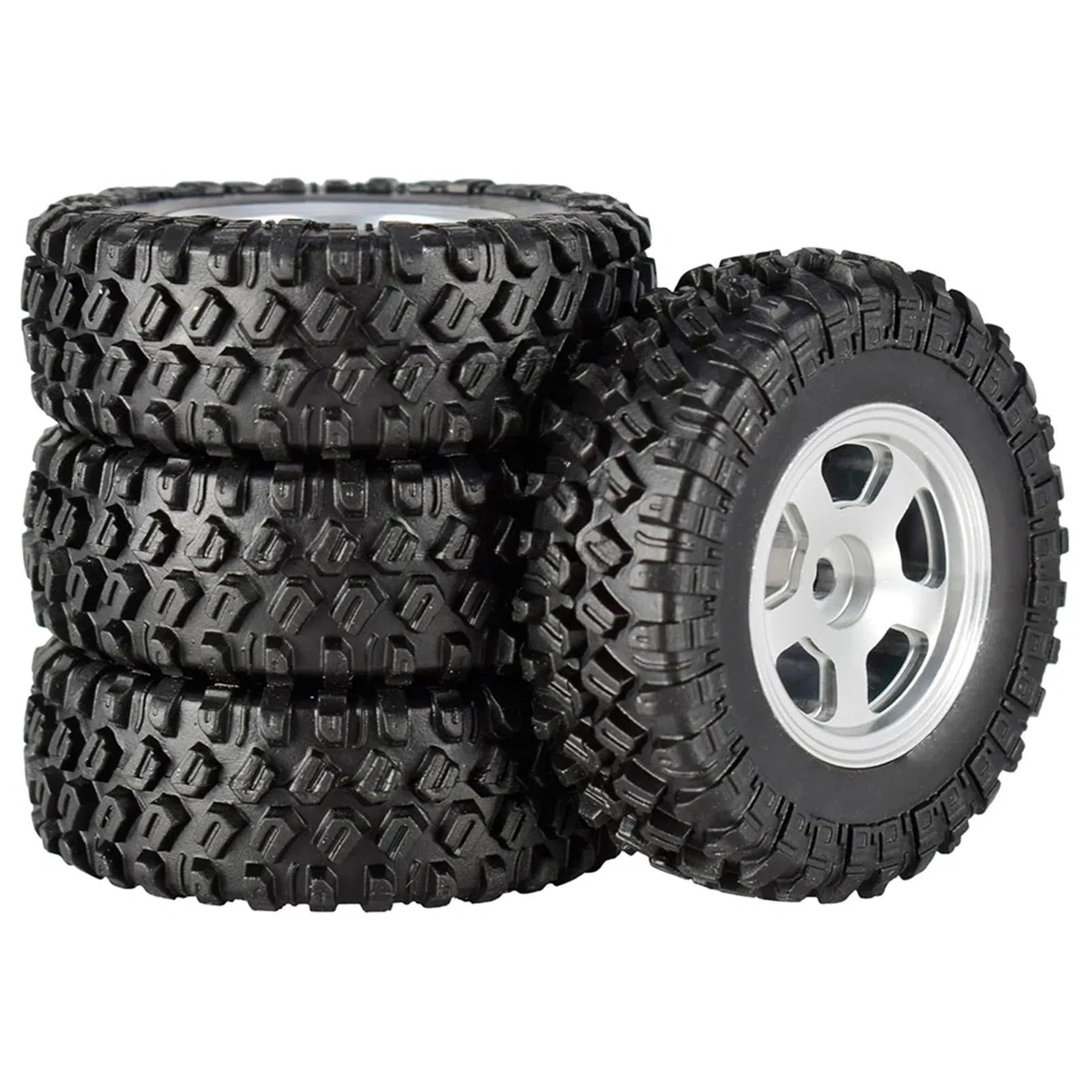 RC Pneus Jante Compatible avec Axial pour SCX24 90081 pour RGT, Roues 49x18mm, Jantes À Billes Métalliques, Pneus en Caoutchouc pour Voiture sur Chenilles 1/24 RC, Pièce Mise À Niveau