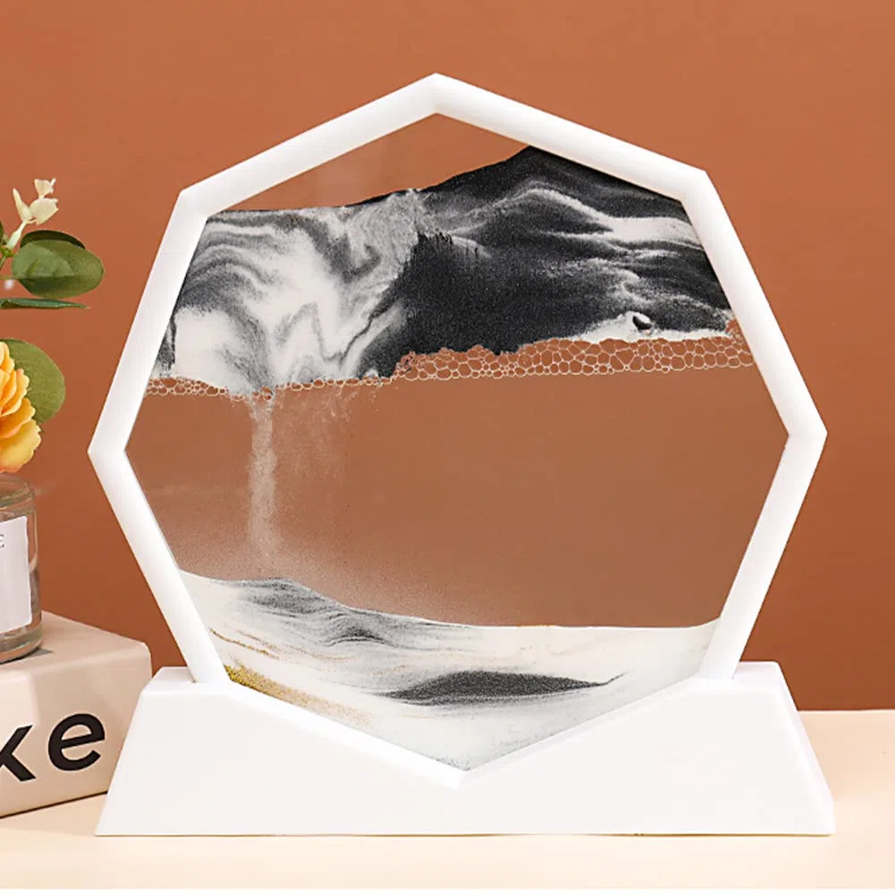 Xinchangda Peintures sur sable fluide, ornements en verre à sable mouvant, cadre en sable mouvant, tableau d'art sur sable fluide 3D avec cadre de base, ornements de bureau à la maison