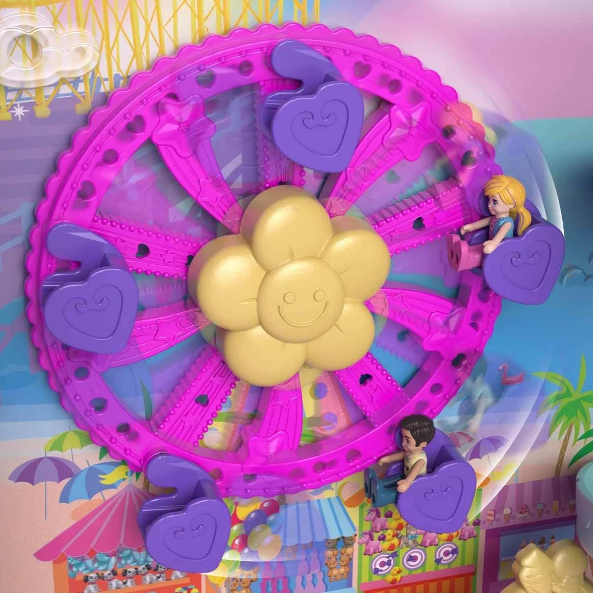 Polly Pocket Coffret Valise Pollyville, Jeu Valise Touristique avec 5 Zones De Jeu, Comprend 4 Figurines Et 1 Véhicule Pocket, Plus 25 Accessoires Inclus, Jouet pour Enfant de 4 Ans et Plus, HKV43