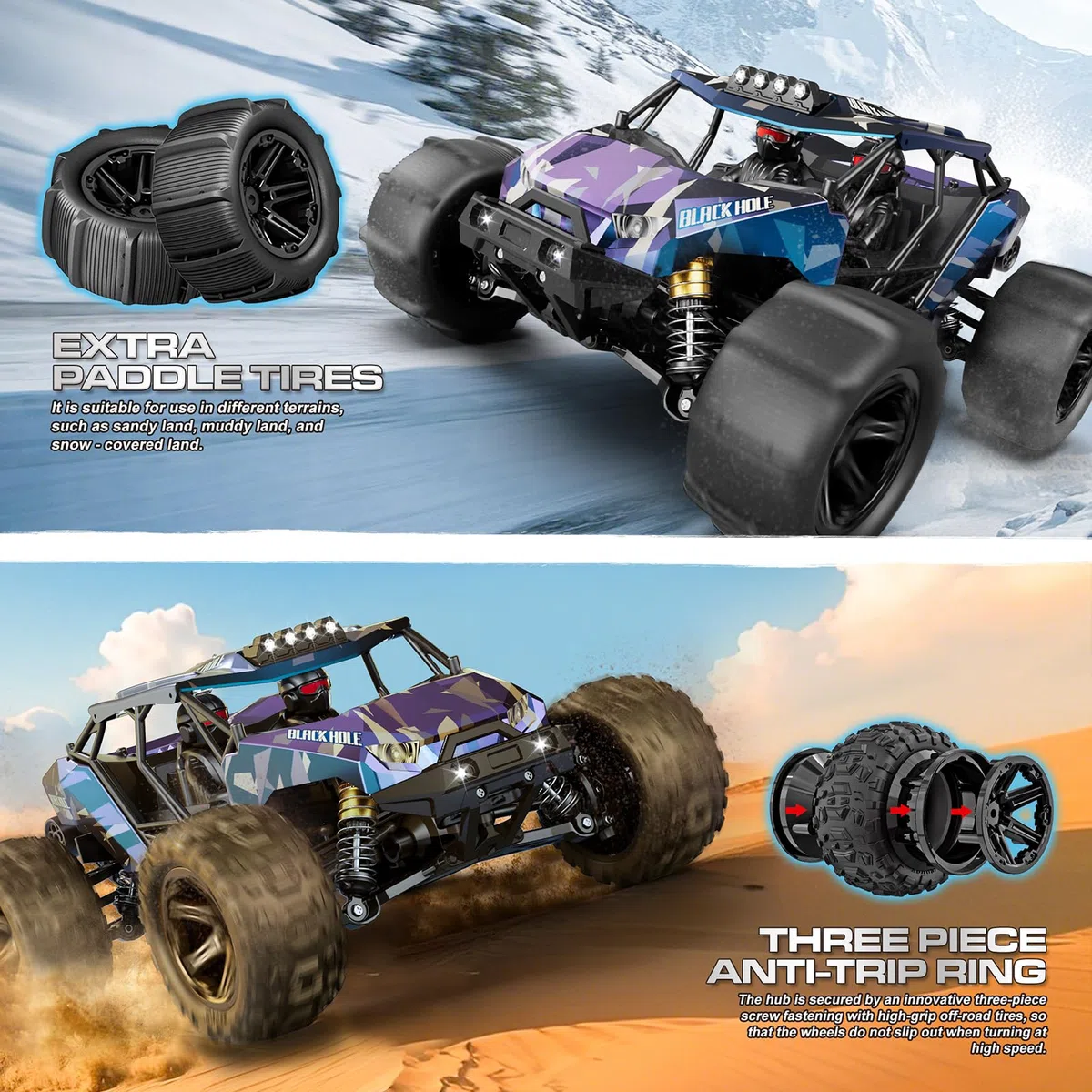 Voiture Télécommandée 1:14 RC Car 4x4 40 km/h pour Adultes et Enfants, Truck Tout Terrain avec 2 Batteries 1300mAh et 2 Jeux de Pneus, Voiture Radiocommandée Compacte Étanche | Camion télécommandé tout-terrain avec 2 batteries de 1300 mAh et 2 jeux de pne