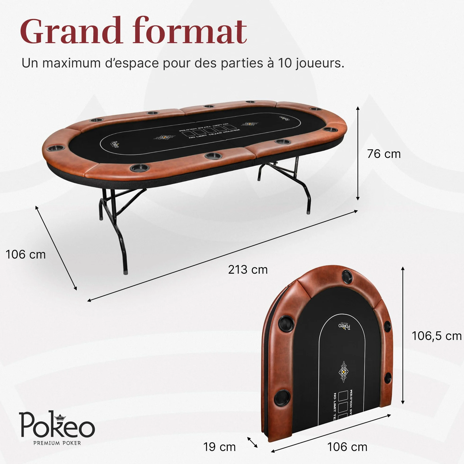 Table de Poker 10 Joueurs – Table Poker Pliable – Tapis Noire – Compacte et Facile à Ranger – pour Jetons et Jeu de Cartes – Tables de Poker Pliante