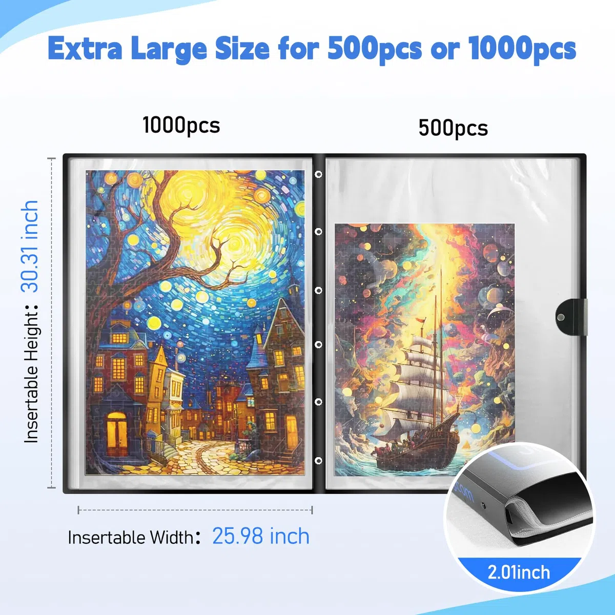 ALL4JIG Classeur de puzzle 26 x 30,3 pouces, dossier de rangement peu encombrant pour collection de puzzles de 500 à 1000 pièces, capacité pour 20 puzzles, poches de