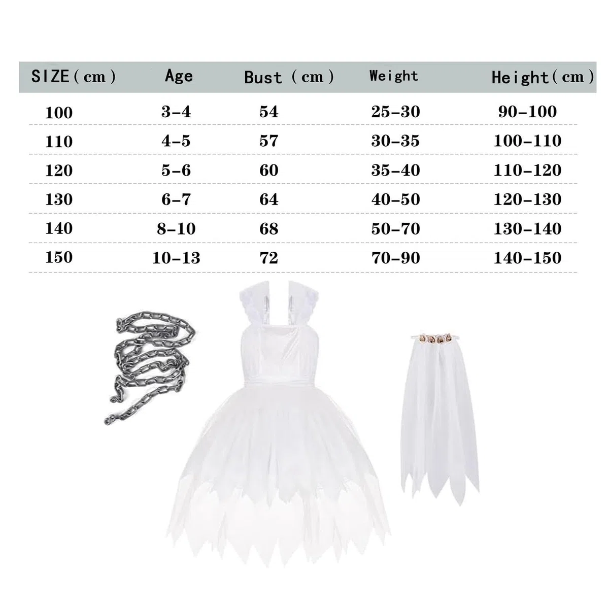 Baoblaze Costume de mariée d'halloween pour Filles, décoration de déguisement pour fête, Carnaval, Vacances, 140cm