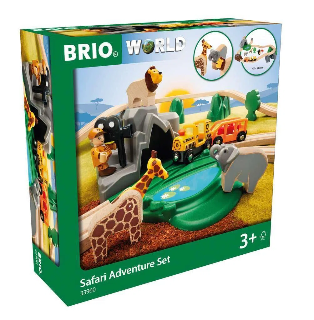 Brio World - 33960 - Circuit Reportage Safari - Coffret complet de 26 pièces avec animaux sauvages - Circuit de train en bois - Jouet mixte à partir de 3 ans