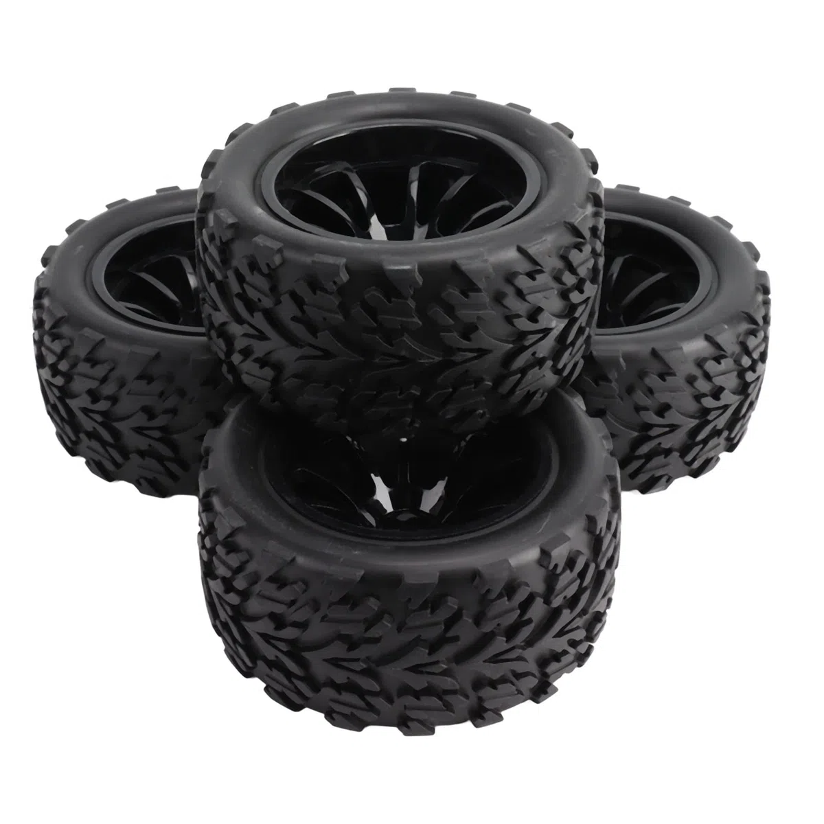 Socobeta Roues et Pneus RC 1/10, 4 Pièces RC Pneus de Voiture en Caoutchouc Noir RC Pneus et Roues Ensemble de Jantes Compatibles avec TRAXXAS Slash RC Short Course Truck 1/10