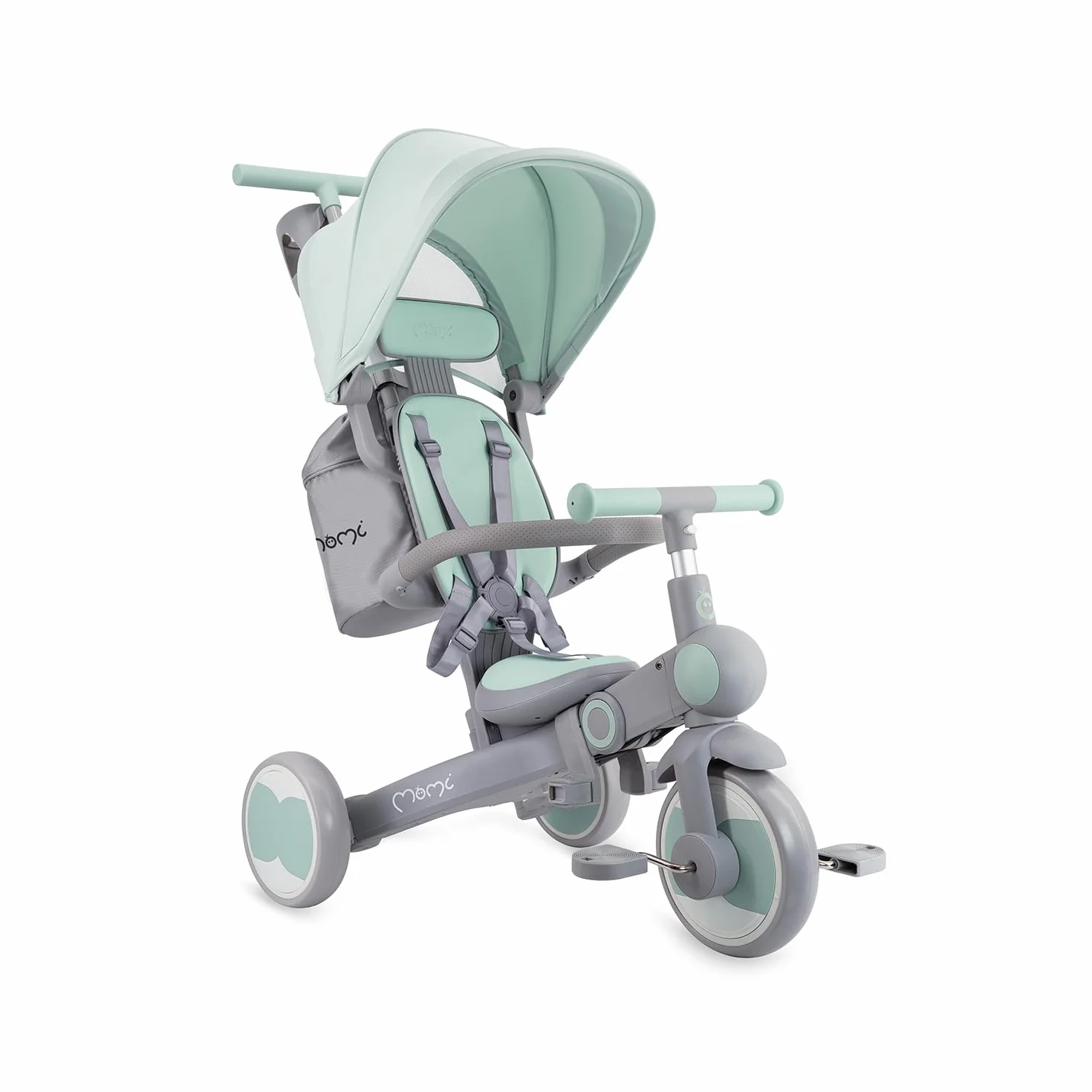 MoMi SOLIVIA Tricycle Bébé Évolutif 4 en 1 pour Enfant à Partir d’Un an | Vélo Enfant avec Canne Parentale, Harnais 5 Points, Pare-soleil, Roues 8/7 Pouces, Pliage Compact et Sac Inclus
