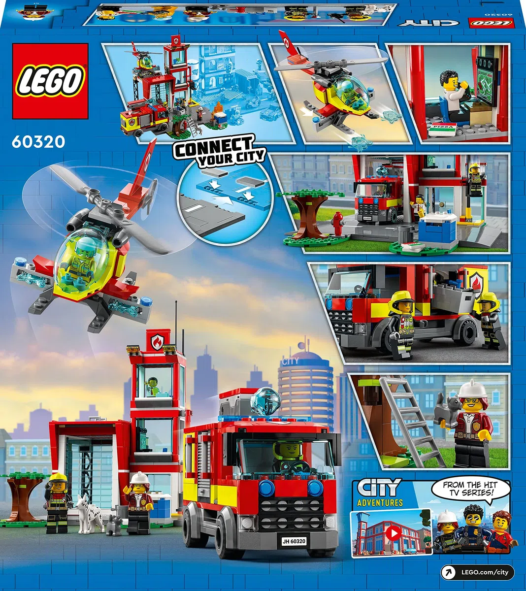 LEGO 60320 City Fire La Caserne des Pompiers, Set avec Garage, Jouet Camion et Hélicoptère pour Les Enfants dès 6 Ans