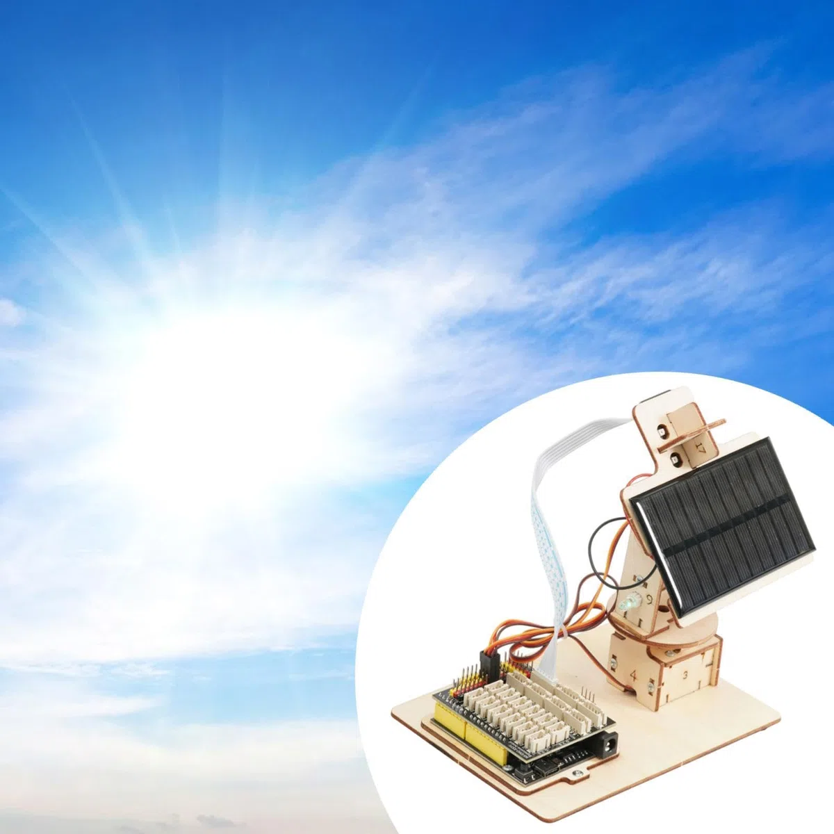 Dispositif de suivi solaire Solar Traceker DIY Code de programmation compact Système de suivi solaire en bois pour adolescents adultes 15+ école