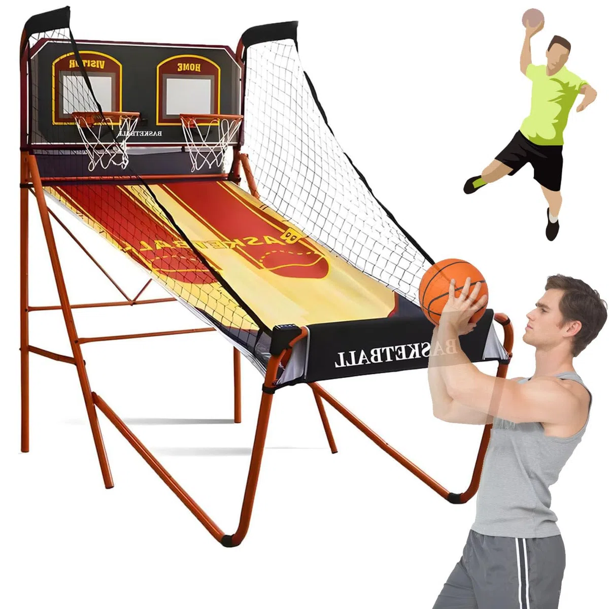 Panier de basket-ball électronique pliable avec double machine de tir et 5 ballons de basket-ball pour enfants et adultes