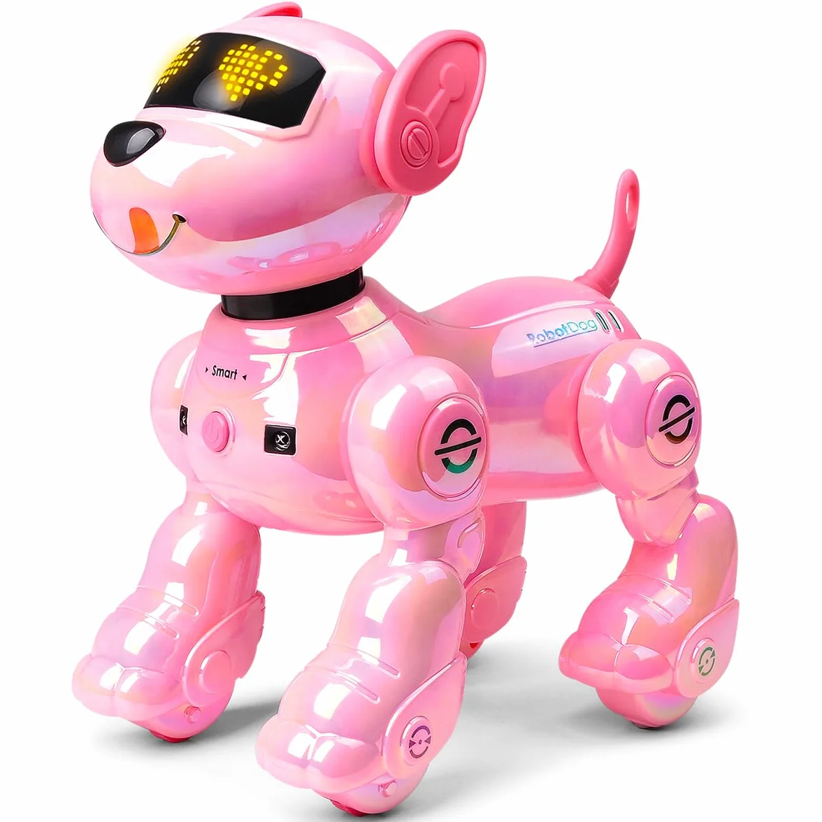 VATOS Chien Robot Rechargeable pour Enfants, Chien Robotisé Télécommandé, Programmable, 17 Fonctions Interactives et Volume Réglable, Jouet Robot Chiot Chantant et Dansant Cadeau pour Enfants, Rose