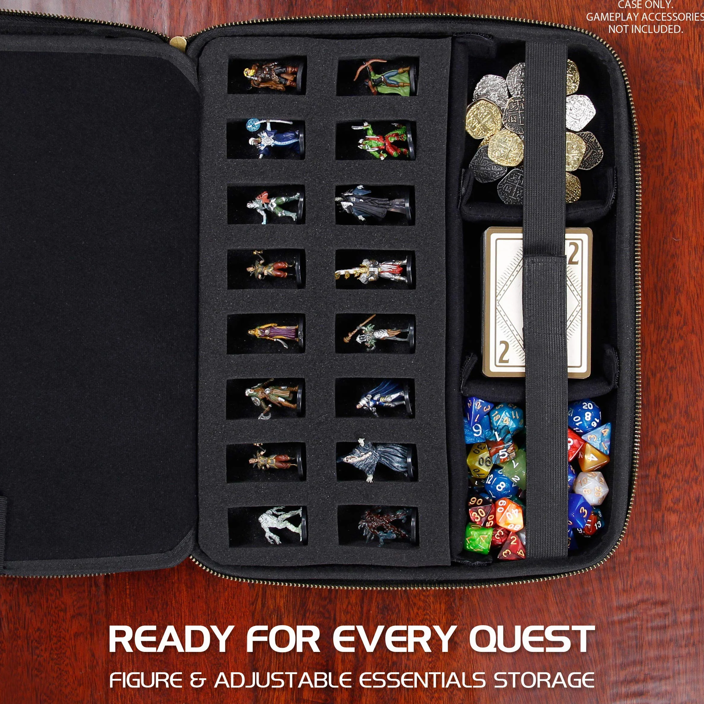 ENHANCE Étui pour Organisateur RPG - Organisateur DND avec Support De Feuille De Personnage Et Panneau Effaçable, Zone De Roulement De Dés, Stockage de Mini-Figurines