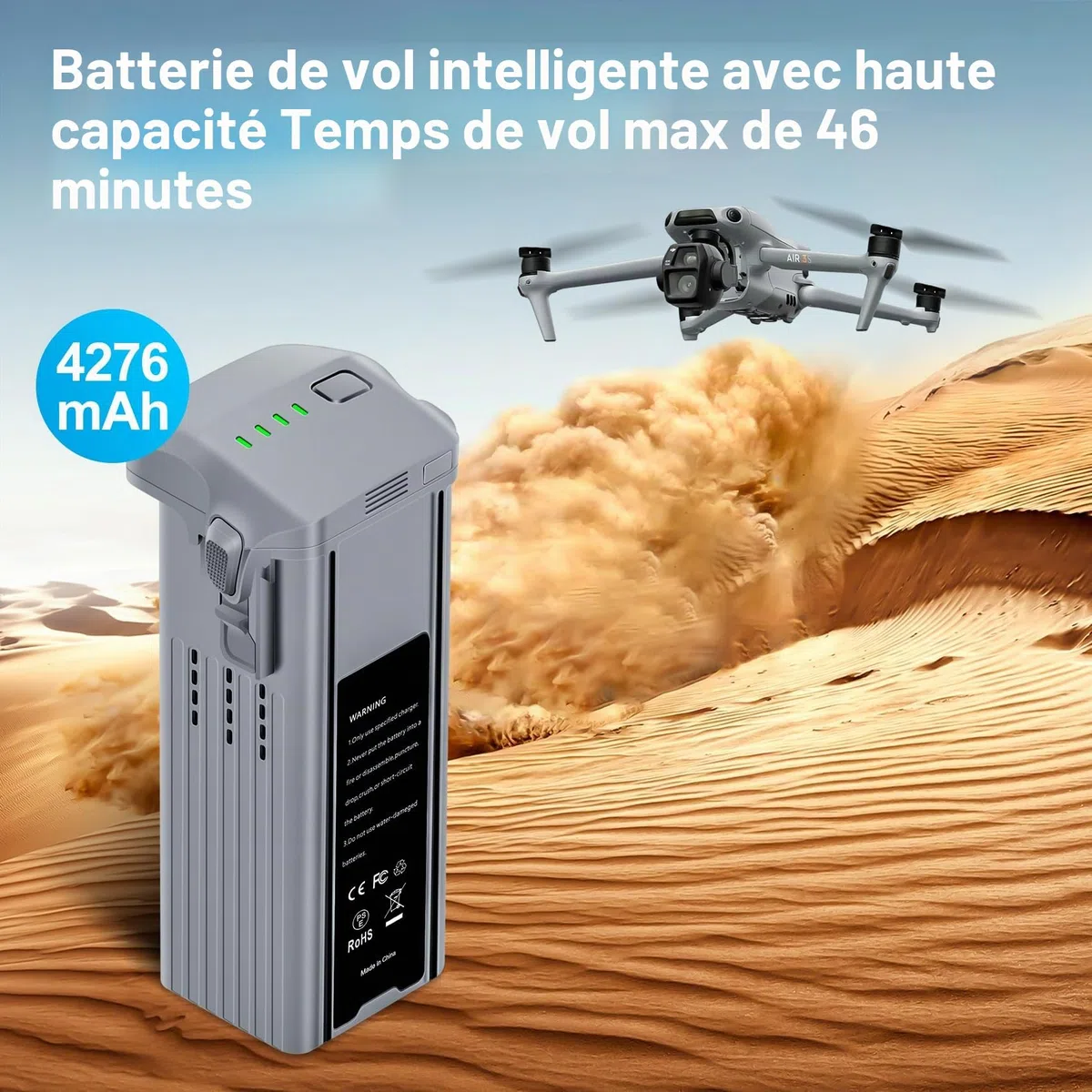Fantasyo Air 3 Batterie de Rechange Intelligente 2 Pièce 4241 mAh Compatible avec DJI Air 3,Air 3S (Temps de vol Maximal de 46 Minutes)