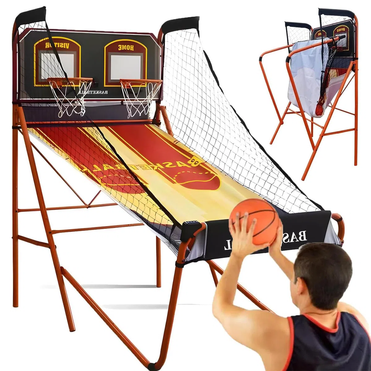 Jeu D'arcade de Basketball à Double Panier D'intérieur, Machine de Basketball électronique Pliable avec Système de Points et de Tir pour Les Amateurs de Sport et Les Familles
