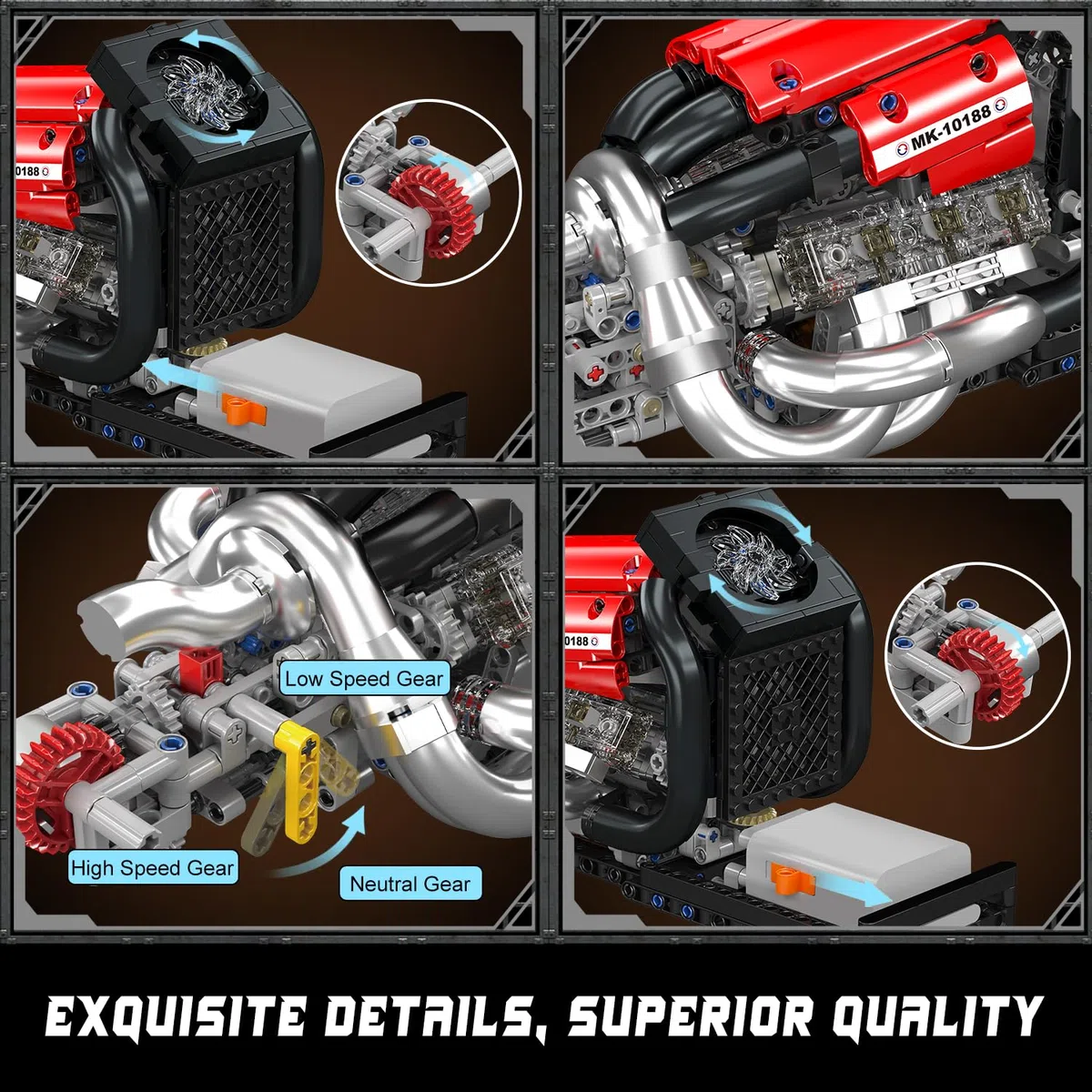 Mould King 10188 Technique – Ensemble de Briques pour Moteur V8 – 980 pièces – Modèle de Moteur de Course pour Adolescents et Adultes 14+