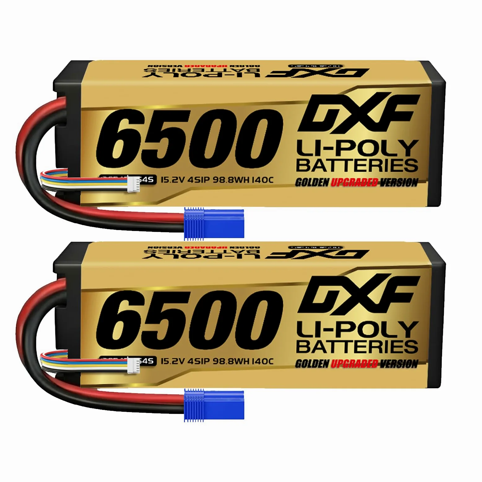 DXF Batterie LiPo 4S 6500mAh 15.2V 140C EC5 - Lot de 2 Packs RC Haute Performance pour Voiture 1/8 1/10 Buggy Truggy Monster Truck - Compatible Modèles RC Course Aventure - Polymère Lithium Durable