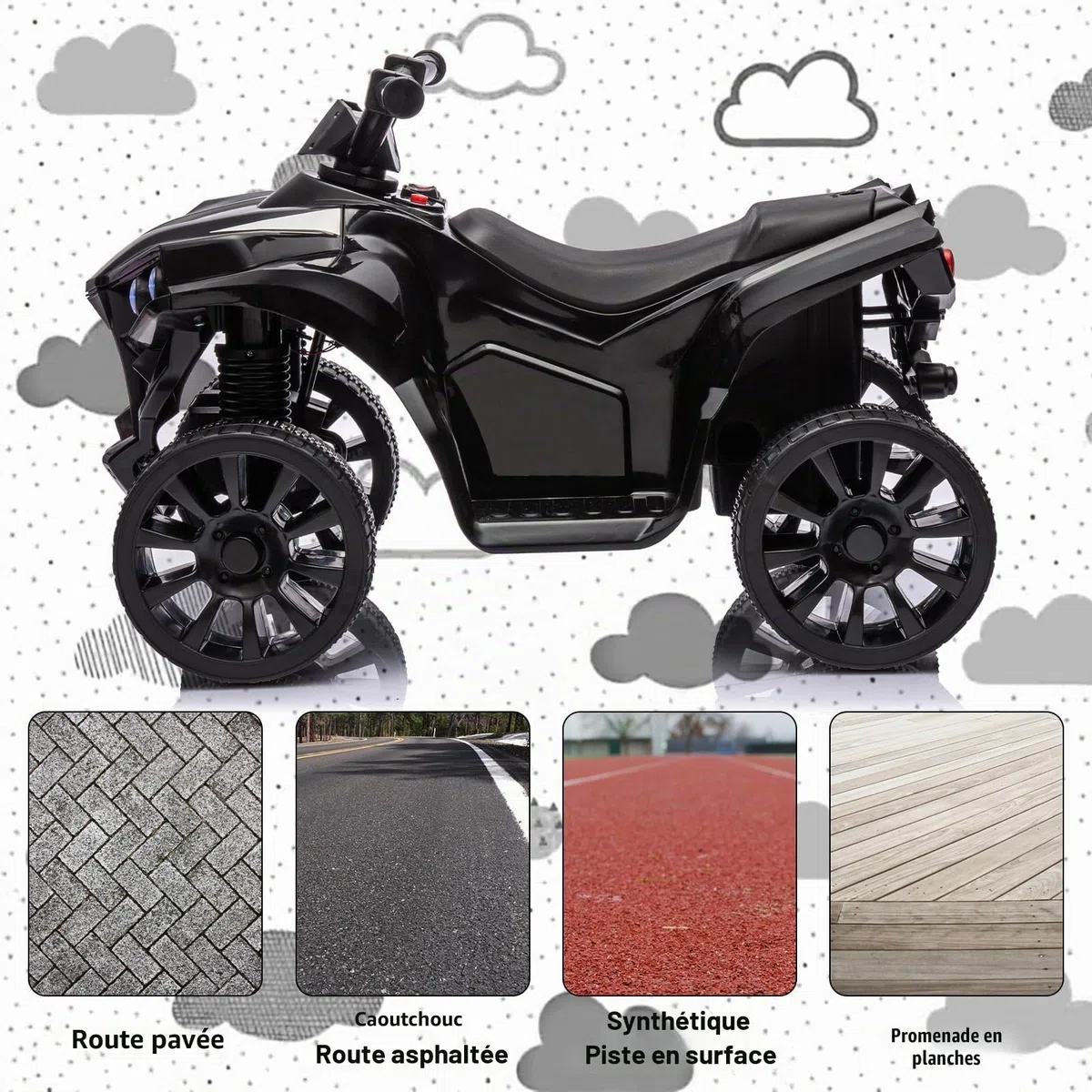 Garvee Quad Électrique Enfant, Voiture Électrique pour Enfants avec LED Et Musique,1.5-3 km/h, Klaxon, ATV pour Enfants 3+