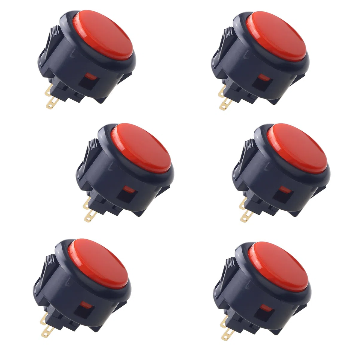 Sanwa Lot de 6 boutons poussoirs originaux OBSF-30 30 mm – pour jeux vidéo Arcade Jamma et console de jeux d'arcade (noir et rouge) S @ NWA