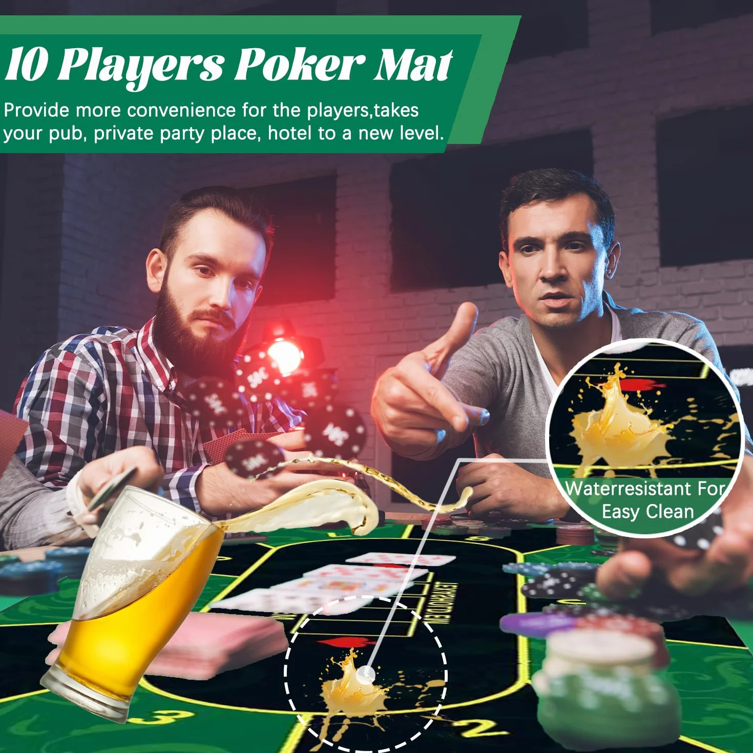 Tapis de poker 180 x 90 cm, tapis de poker Texas Hold'em en caoutchouc pour 10 joueurs, dessus de table de poker portable, pour cartes à jouer, jeux de poker, blackjack, casino, avec sac de transport
