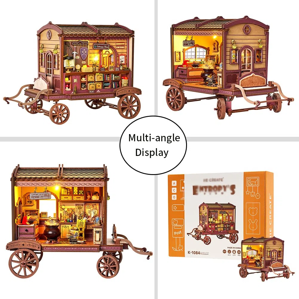 Kit de bricolage pour le coin du livre, puzzle 3D à faire soi-même maison miniature et carrosse mobile, puzzles éducatifs en bois pour adultes