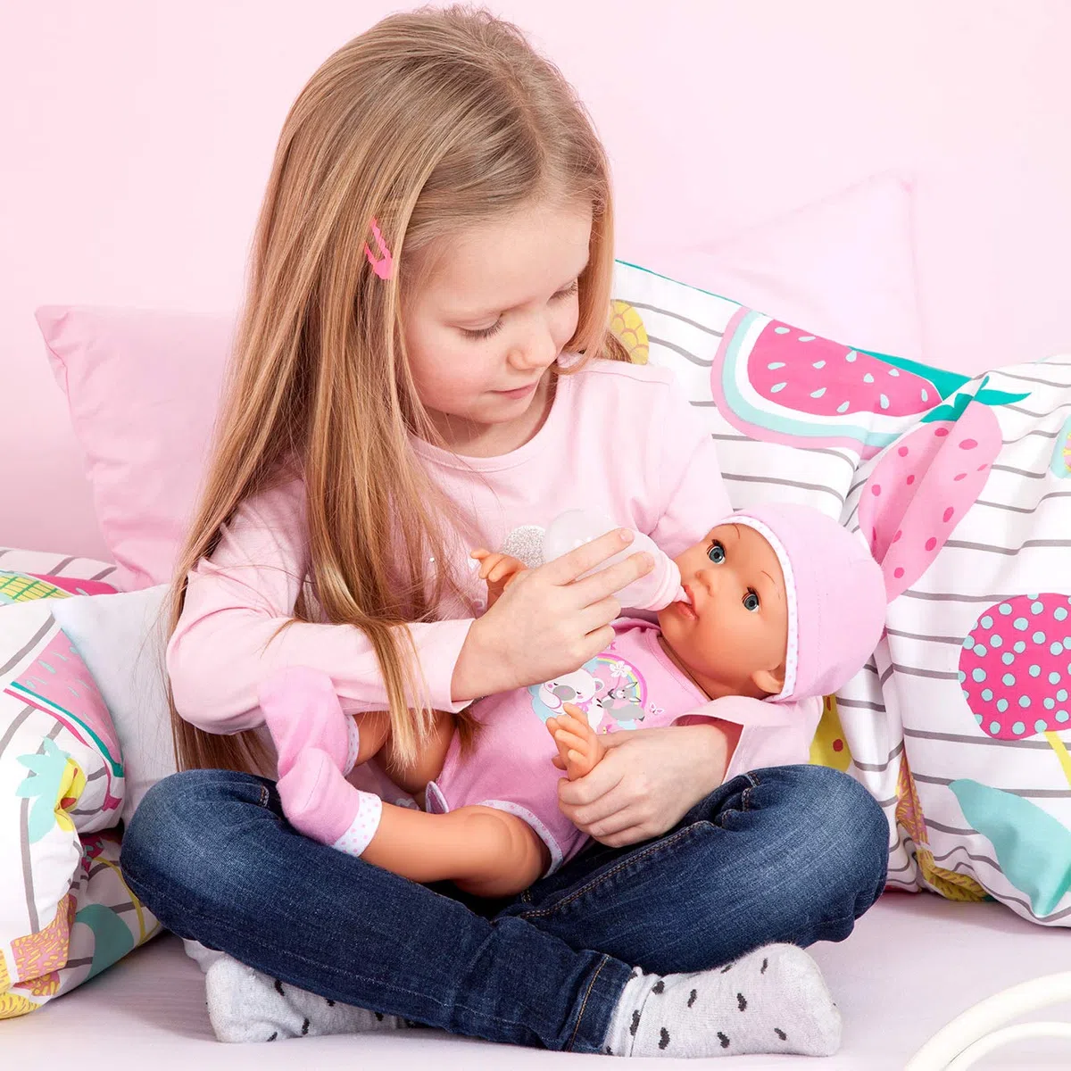 Bayer Design Poupée 42 cm, Parle, Fait Pipi, cligne des Yeux, Accessoires | poupon Interactif Piccolina Love avec fonctionnalités, biberon, tétine, attache-tétine, pot, certificat de naissance