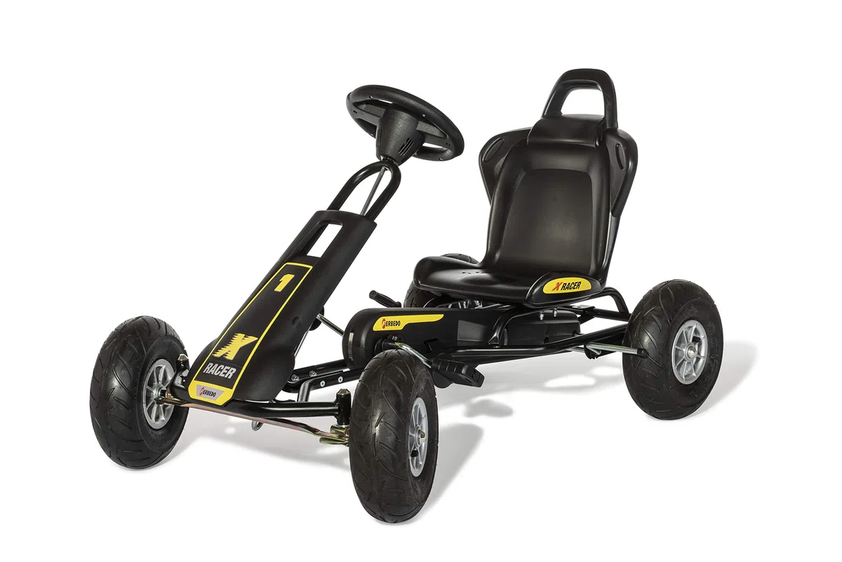 Ferbedo Go Kart AT X-Racer 105007 (Kart Noir avec Volant sonore et pneus gonflables, à partir d'environ 3-8 Ans) 102 x 60 x 64 cm