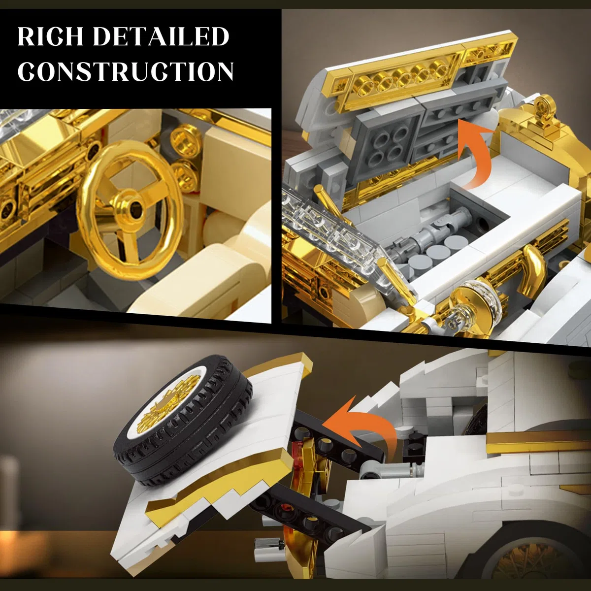 Mould King 10003 Classiques Voitures Jeu de Construction, 2.4Ghz RC Rétro Sportcar avec Moteur de Blocs de Construction (868 Pièces), (WX10003)