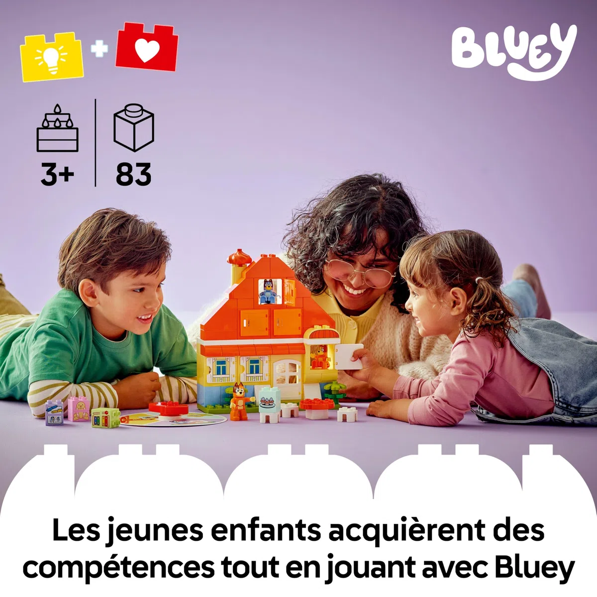 LEGO Duplo La Maison de Famille de Bluey et Le Jeu de Mémoire - Jouet Interactif Inspiré du Jeu de Société - 3 Figurines, Fenêtres & Roue Fonctionnelles - Cadeau pour Fille ou Garçon dès 3 Ans 10459