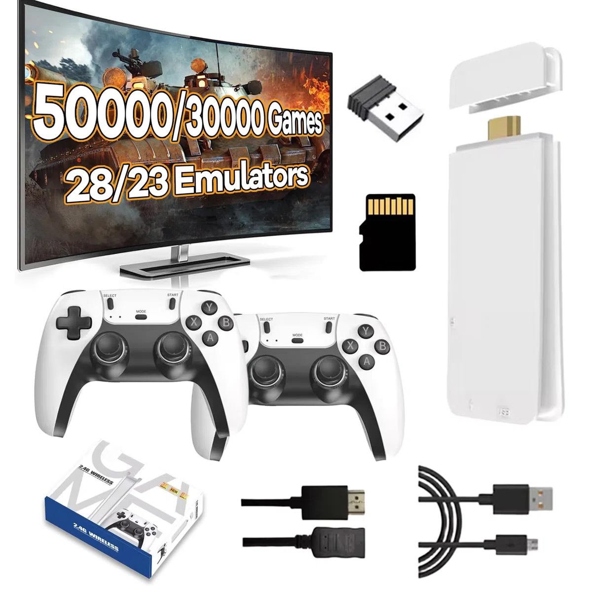 M15 Console de Jeu rétro Retro Game Stick 4K,50000+ Jeux,28 Émulateur,Console de Jeux Portable HDMI avec Deux Manettes sans Fil 2.4Ghz,Console de Jeux vidéo rétro Plug and Play pour TV (128G)