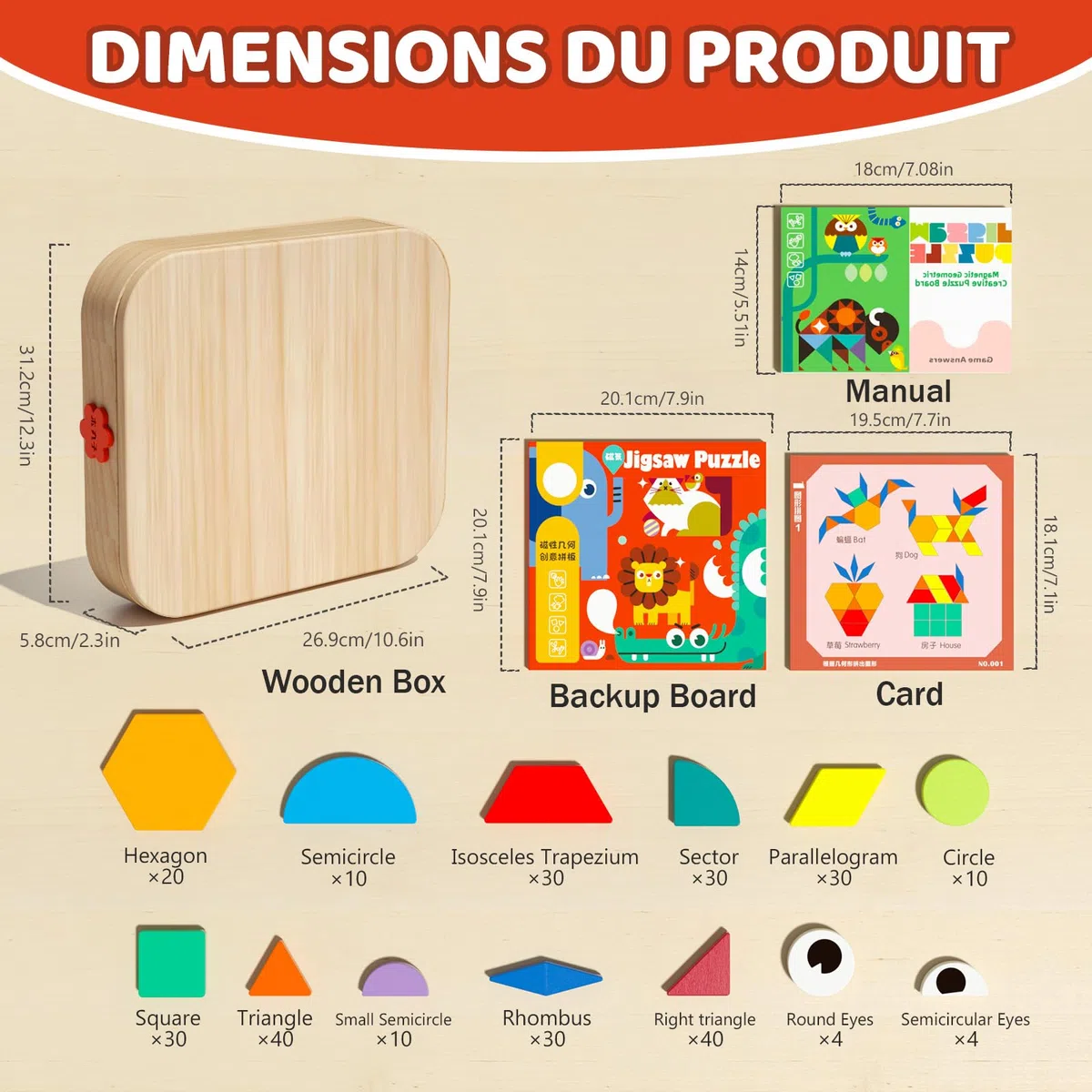 Jeu de Blocs magnétiques en Bois avec Cartes, 288 pièces, Puzzle Tangram Montessori, Jouet d'apprentissage pour Les Enfants de 3 à 5 Ans, Cadeau éducatif STEM pour garçons et Filles de 3 à 5.