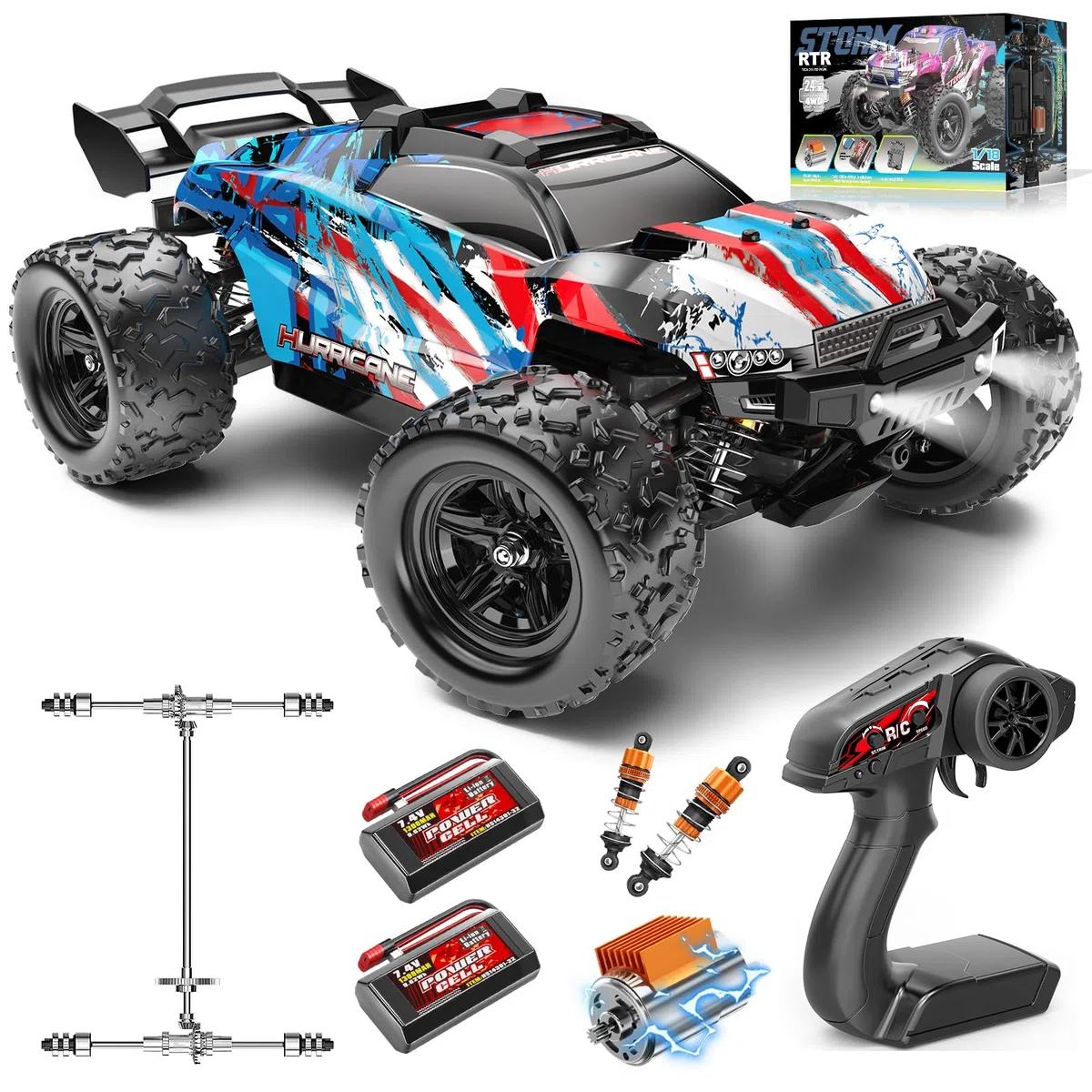 Voiture Télécommandée Adulte 1:18 RC Car 4x4 40 km/h Débutant, Voiture Radiocommandée Tout Terrain Compacte avec Transmission Métallique et 2 Batteries, Modèle RC Extérieur