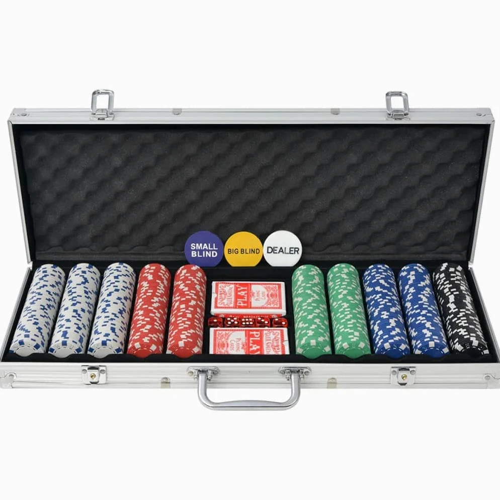Jeu de Poker avec 500 jetons en Aluminium Coffret malette élégant pour soirées Casino Maison Voyage Set Complet avec Cartes Boutons dé