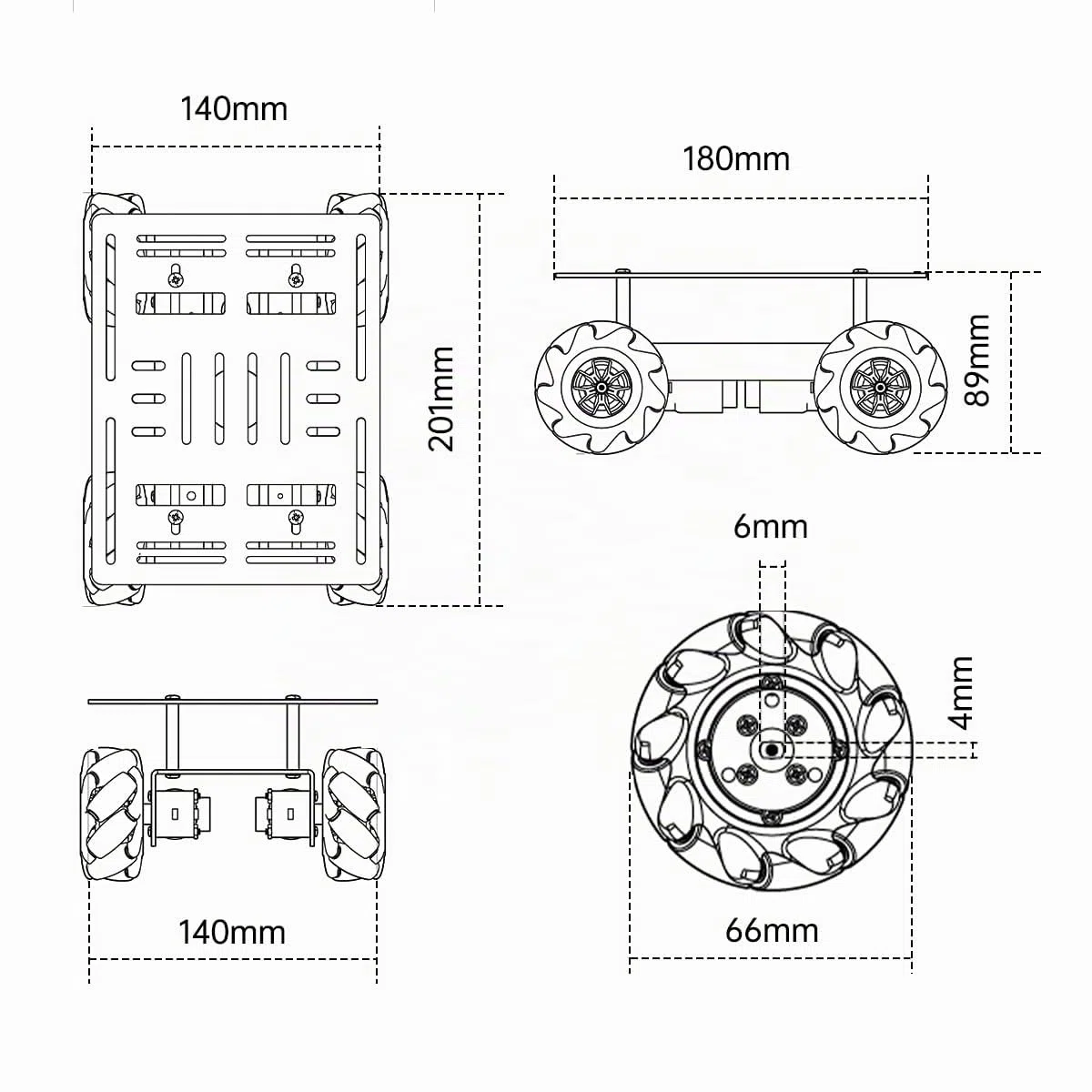 LewanSoul Mecanum Kit de châssis de Voiture avec Cadre en Alliage d'aluminium, Moteur TT et Roues Mecanum de 60 mm, Voiture Robot Intelligente, kit de Bricolage (démonté)