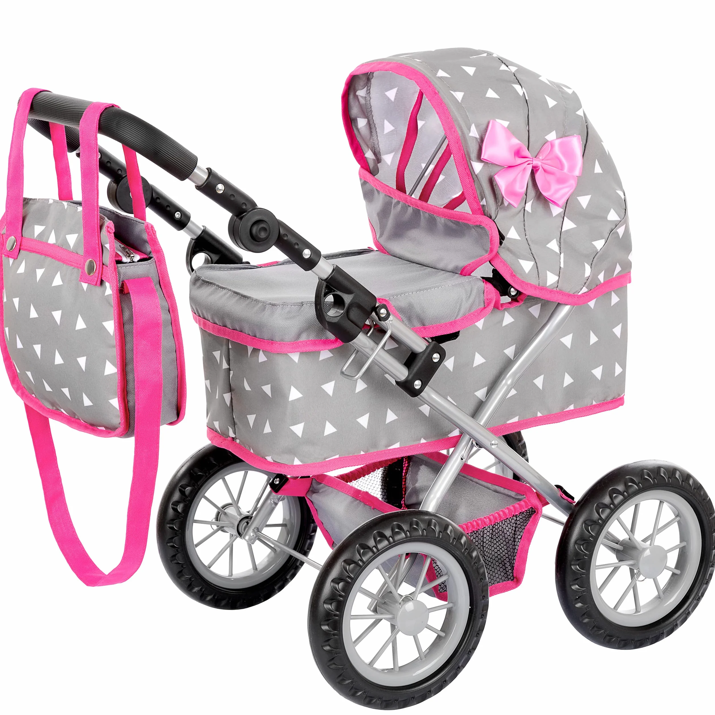 Kinderplay Poussette Poupee, Poussette Jouet - Poussette Landeau Bebe pour Poupée, Gondola, Poignée Hauteur Entre 33 et 63 cm, Ce Landau Est Plus Facile à Pousser pour Les Enfants (KP0261S)