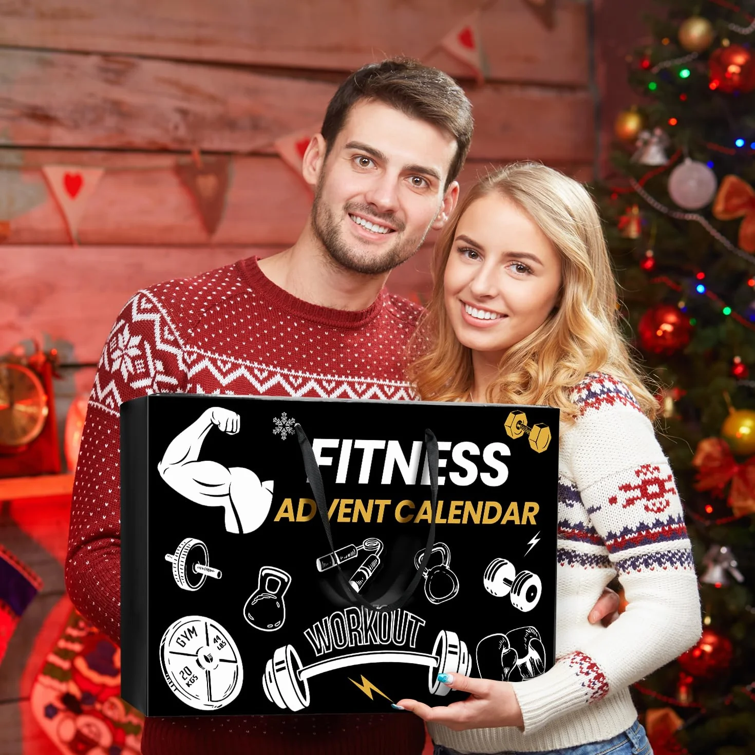iZoeL Calendrier de l'Avent Fitness Calendrier de l'Avent Homme Elastique Sport Fitness Musculation, Cadeaux Noel - Cordes à sauter Bandes Resistance Bandes Traction Gants, pour Papa Épouses Maris