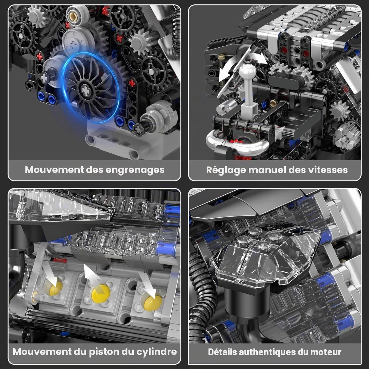 Mould King 10230 - Modèle de blocs de construction de moteur technique - Kit de modélisation de moteur pour adultes - Moteur à essence MOC comme jouet/cadeau/objets de collection (871 pièces)