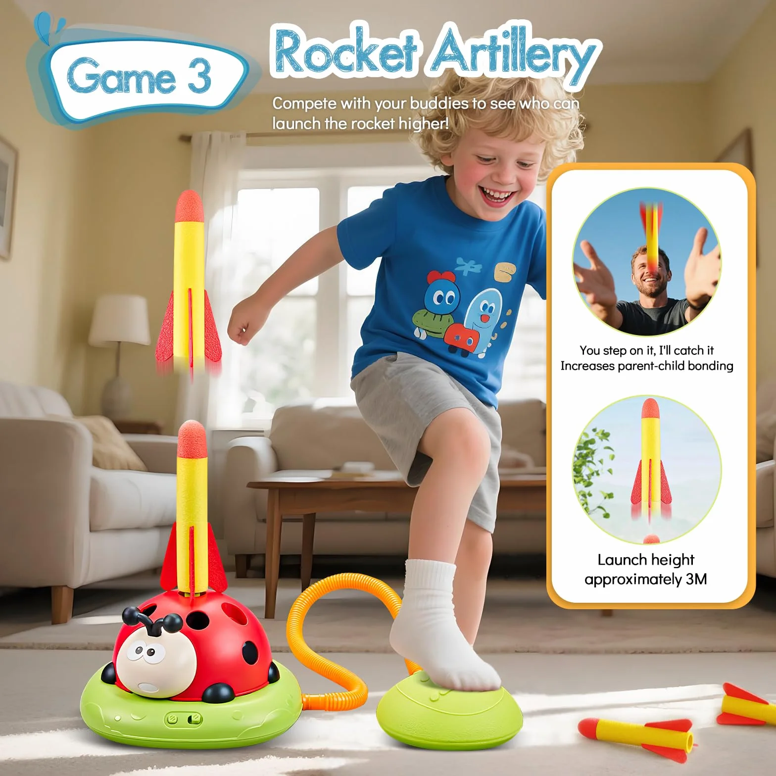 RoserRose 5 en 1 Jeux Exterieur Enfant, Jouet Fusée, Corde à Sauter, Lancer d’Anneaux, d'Esquive et de Saut, Jouet Exterieur Enfant avec Télécommande, Cadeaux pour Garçons Filles 3 4 5 6 7 8 Ans