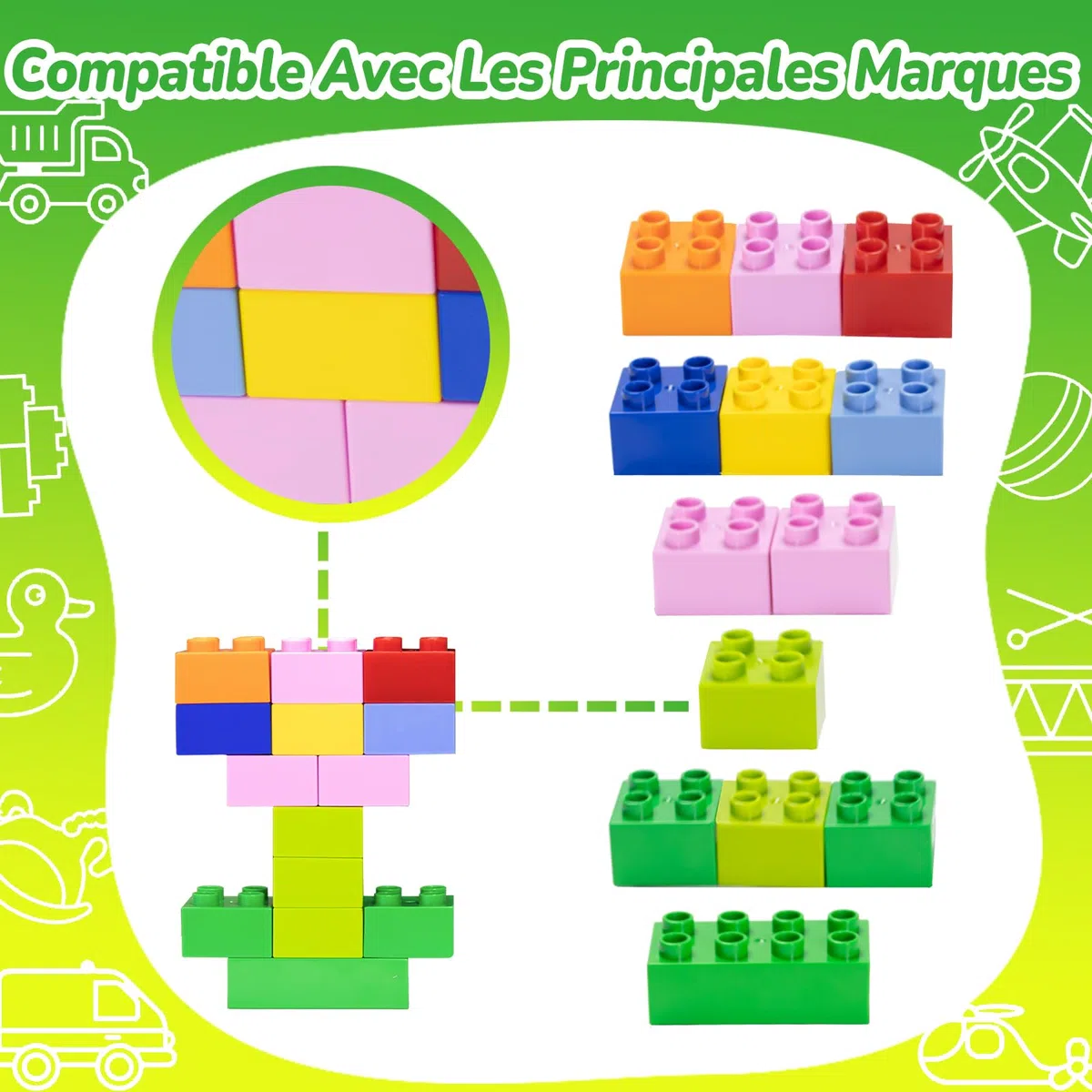 200 Grands Blocs compatibles Duplo - 8 Couleurs
