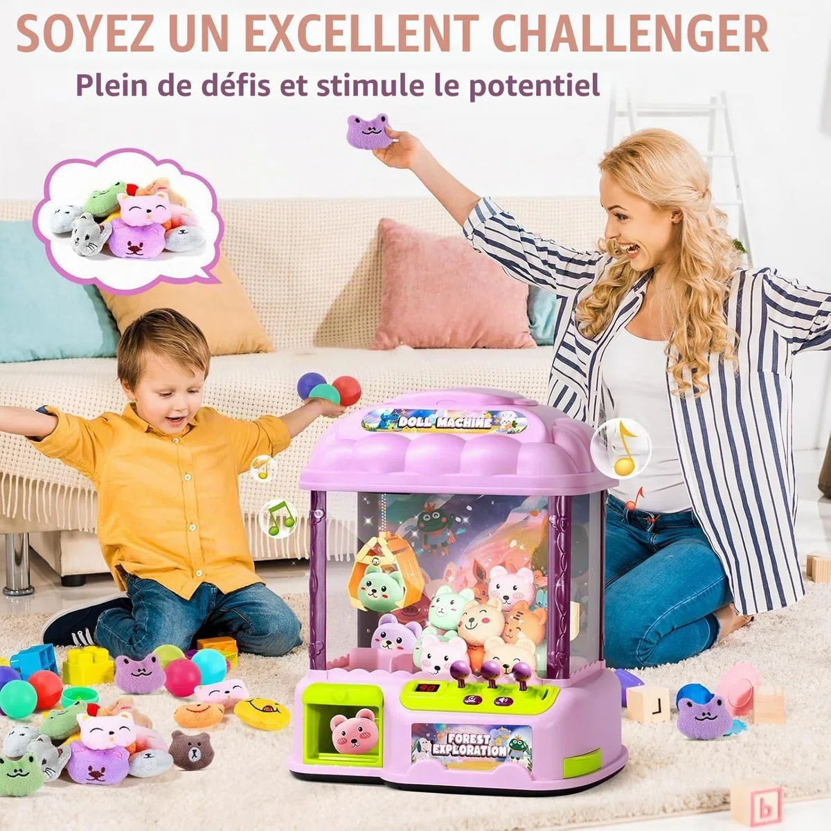 Grande Machine à Pince,30 Jouets,24 Jetons de Jeu et 20 Œufs Surprises | Machines à Pinces pour Enfants, Console de Jeux D'arcade Électronique avec Son Réglable, Cadeau D'anniversaire pour Enfants