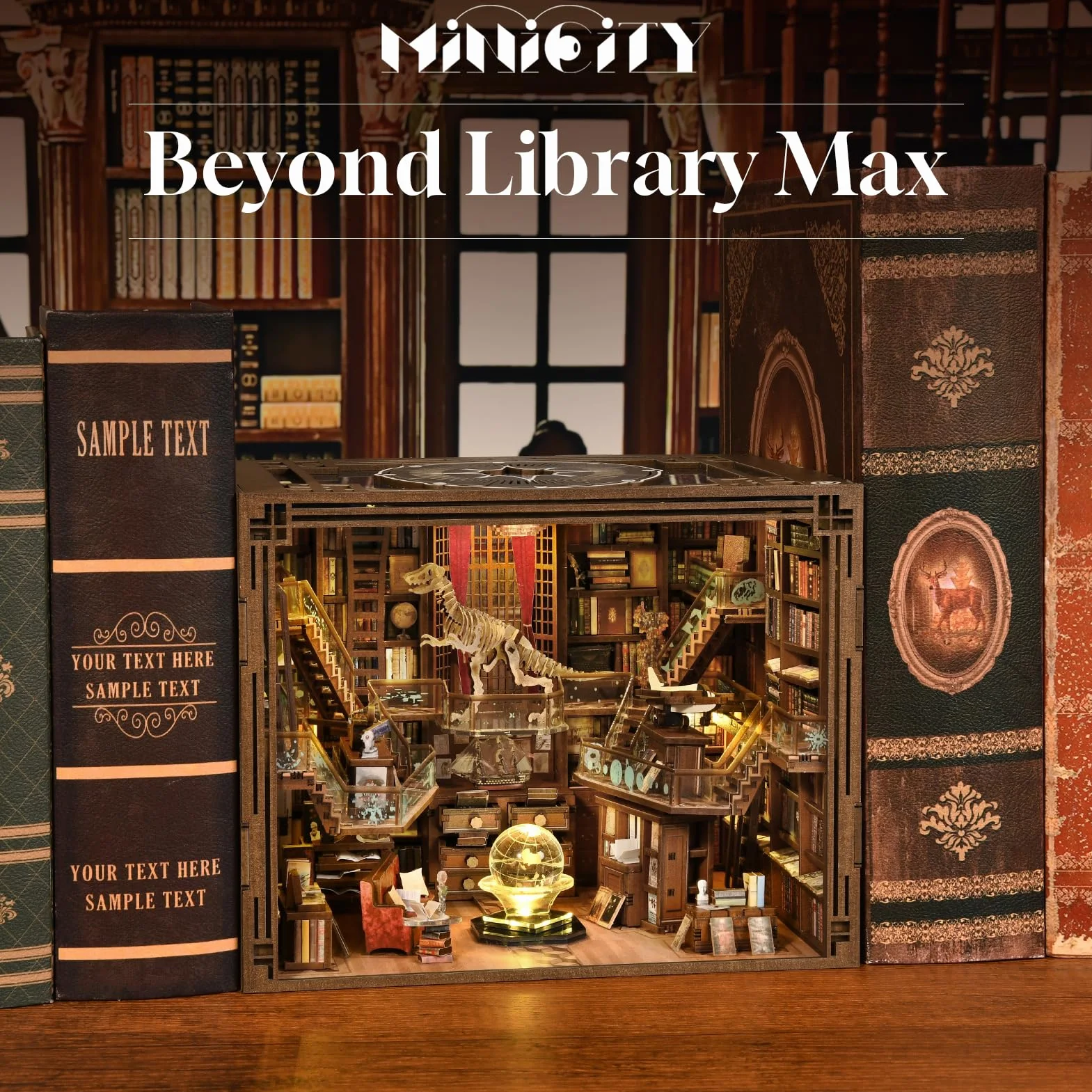 MiniCity Book Nook Kit - DIY Maison de poupée Miniature - Kit Booknook - Puzzle 3D en Bois - Serre-Livres - Décoration avec lumière LED - pour Adolescents et Adultes (Beyond Library Max)