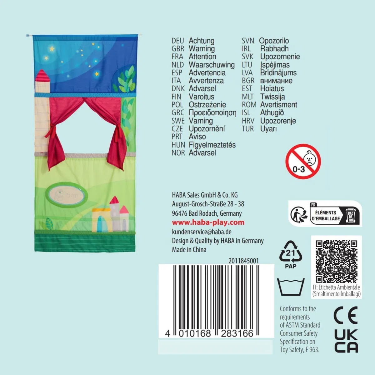 HABA Théâtre de Porte Théâtre de marionnettes Flexible avec Barre télescopique, Fixation Facile dans l’encadrement de Porte, théâtre de marionnettes à partir de 3 Ans – 2011845001