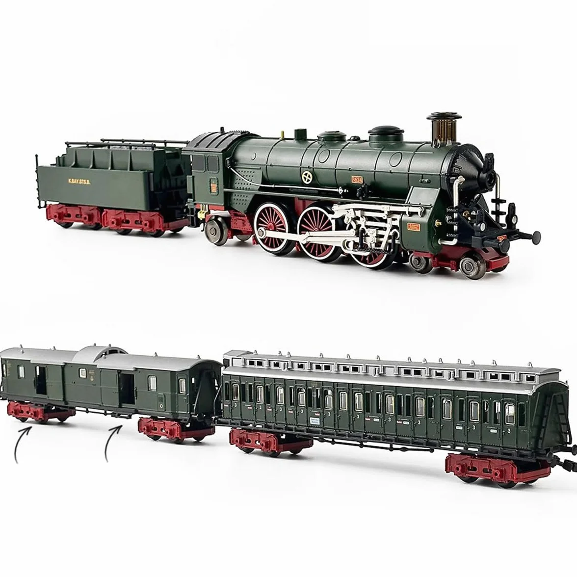 Ensemble de train électrique, modèle de locomotive en alliage avec wagon et longue voie, sifflet/contrôle de la fumée, cadeau amusant pour adolescents et adultes (modèle 22918/rouge)