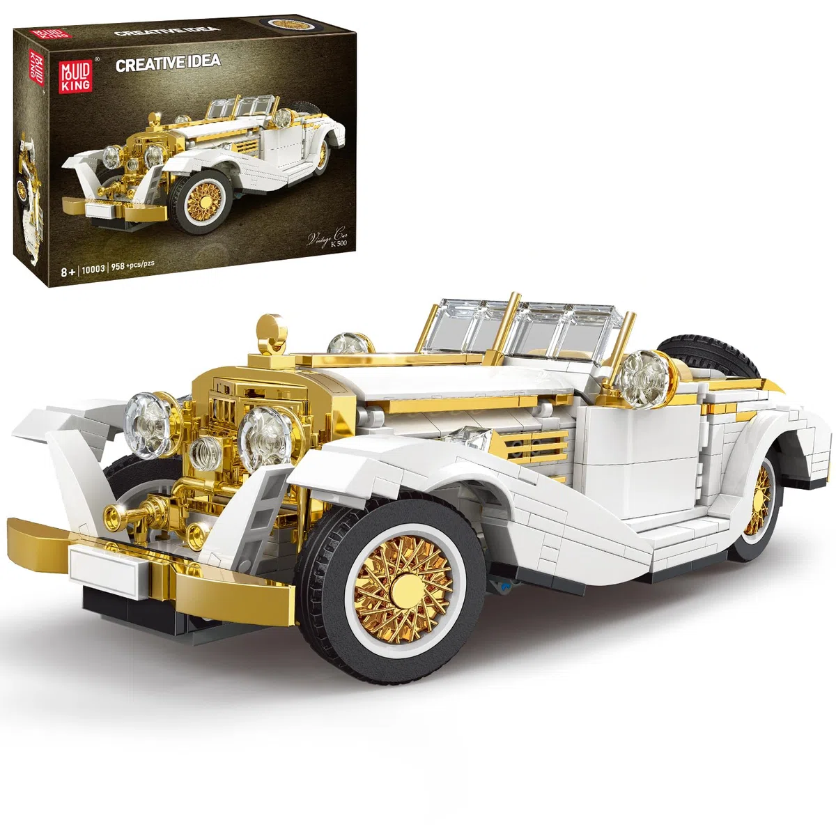 Mould King 10003 Classiques Voitures Jeu de Construction, 2.4Ghz RC Rétro Sportcar avec Moteur de Blocs de Construction (868 Pièces), (WX10003)