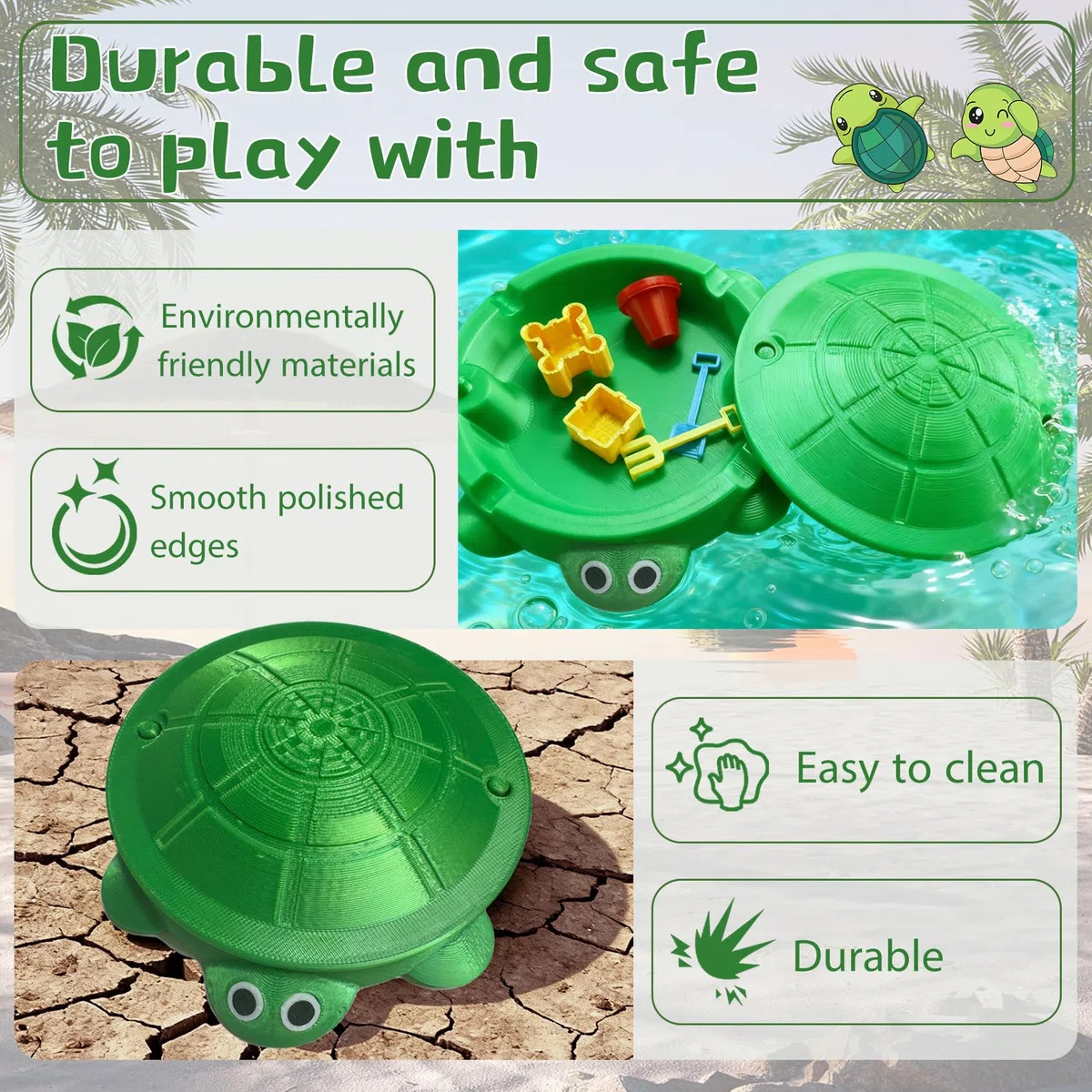 Mini bac à sable tortue pour bureau, bac à sable tortue avec couvercle, mini jardin zen avec moules, mini outils, cadeaux amusants, décoration de maison et de bureau, sable gratuit (vert)